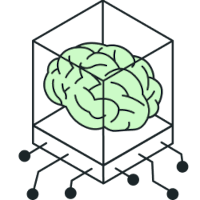 cute little isometric brain inside a cube icon lol