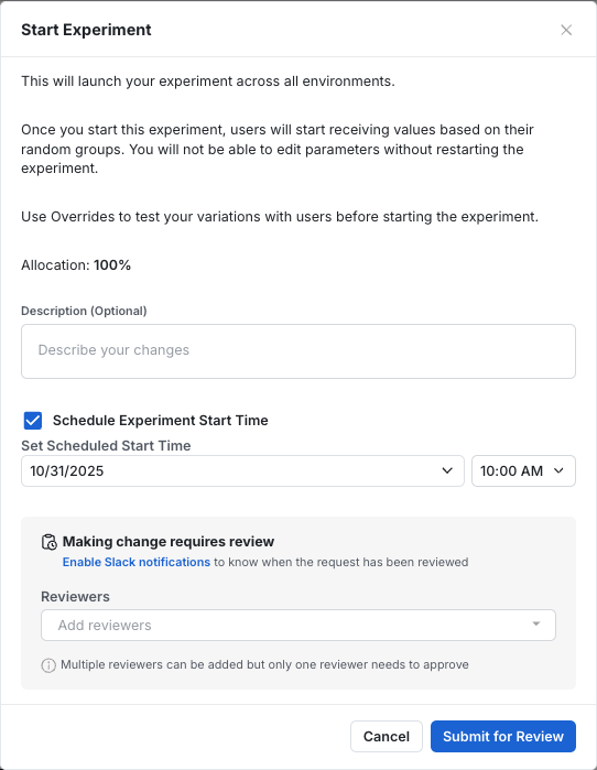 ⏰ Schedule Experiment Start | Statsig Product Updates