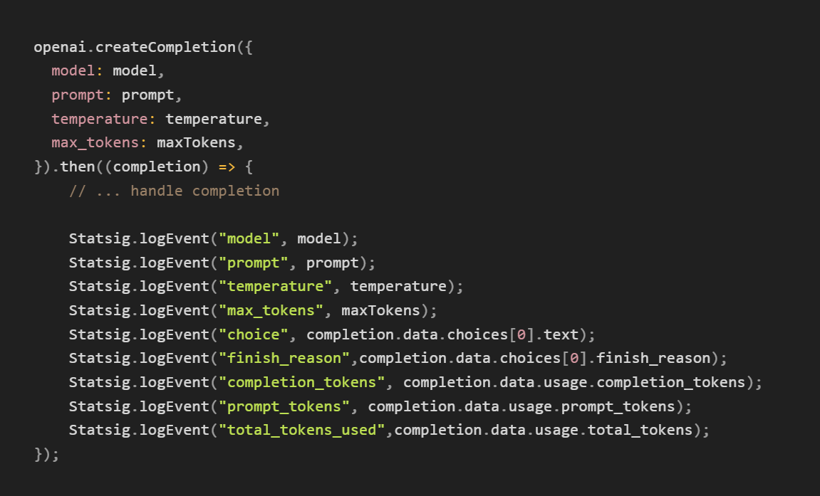 adding log events to the ai model js code example