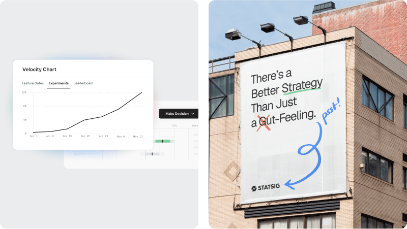 the new statsig brand in the product and on a billboard