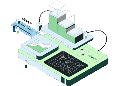 an isometric module showing graphs with the word "query"