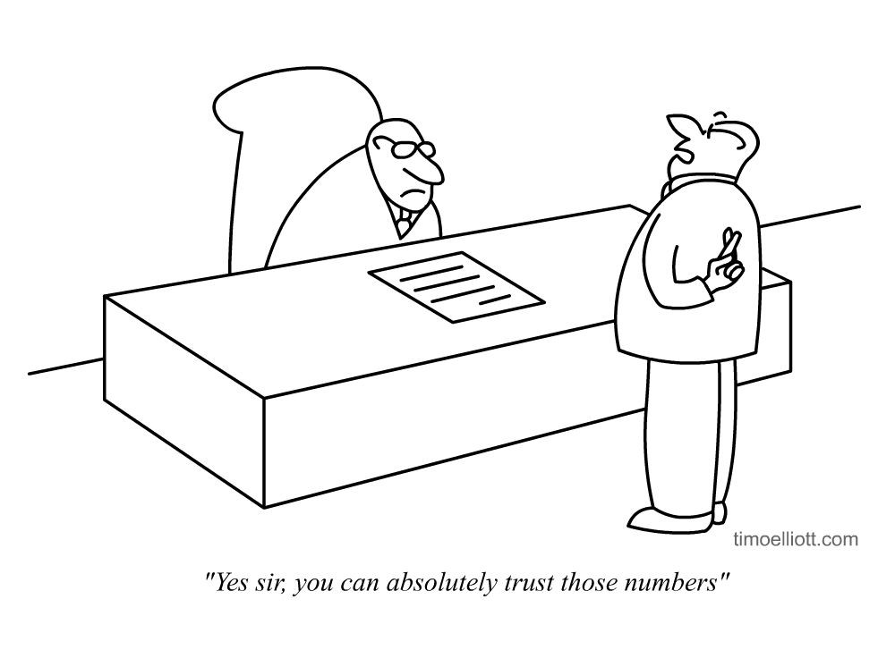 comic of a man lying to someone about numbers, his fingers are crossed