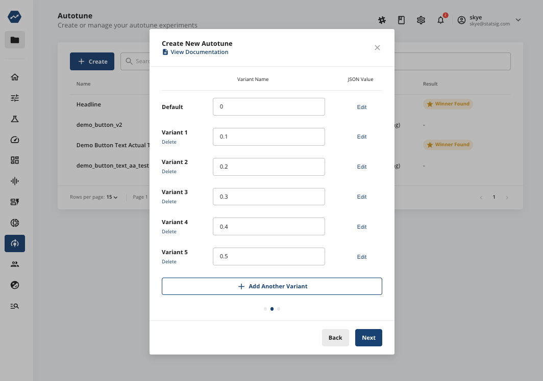 adding variants around ai model temperature in statsig