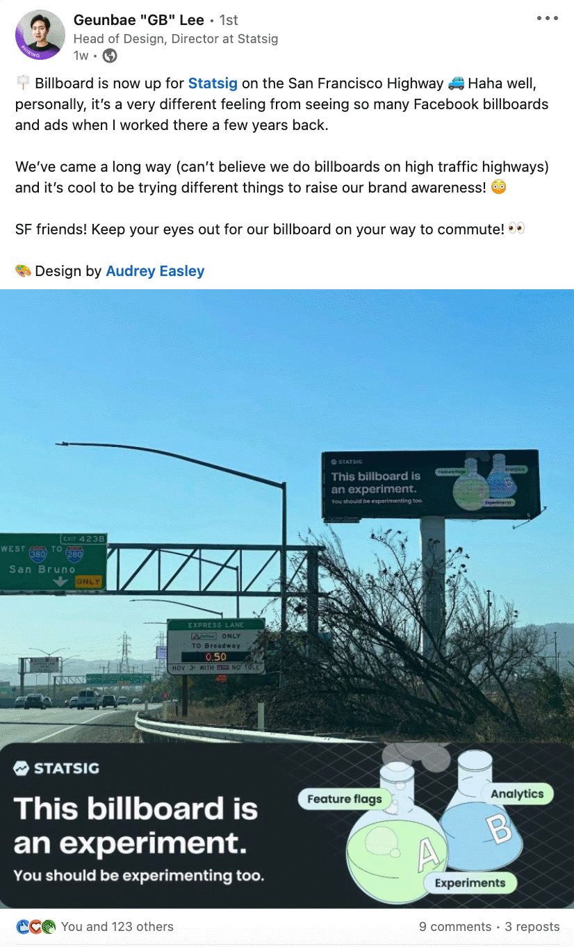 gb's linkedin post about our billboard