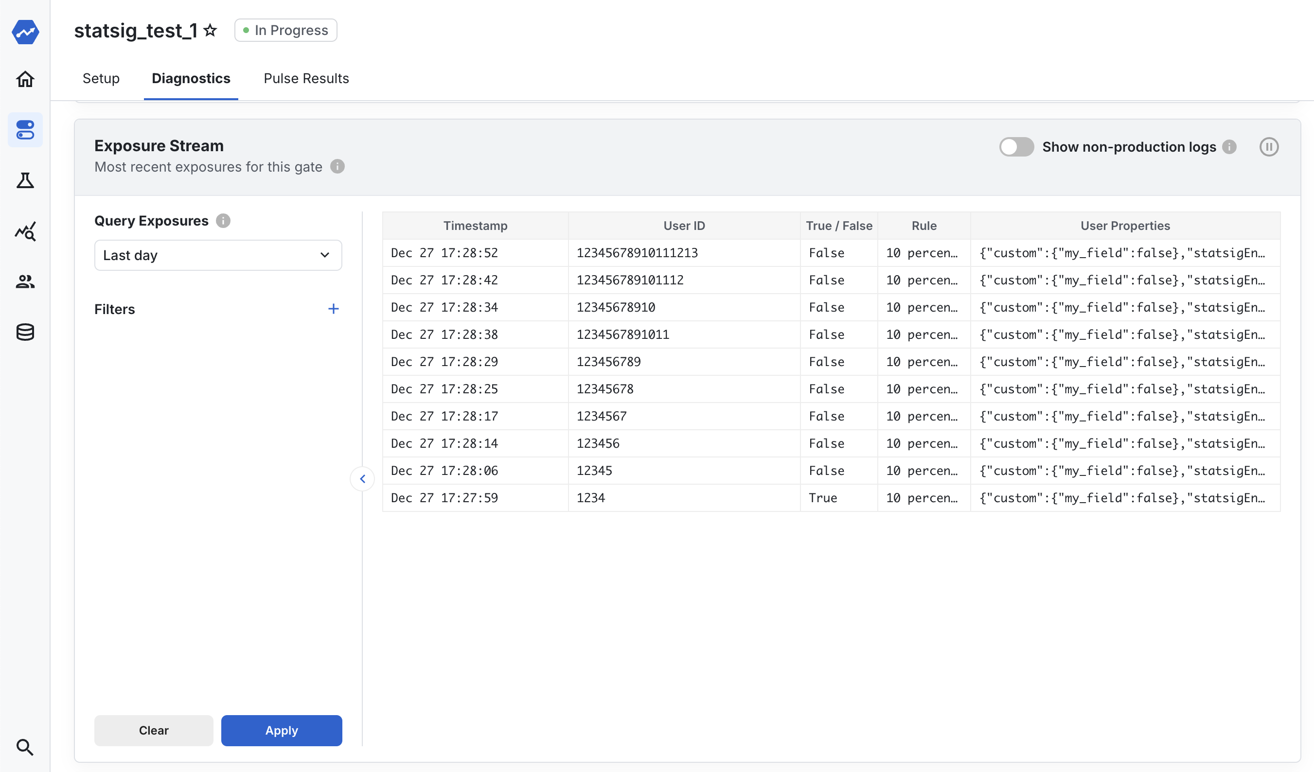 Examples of evaluation logs for a flag in Statsig