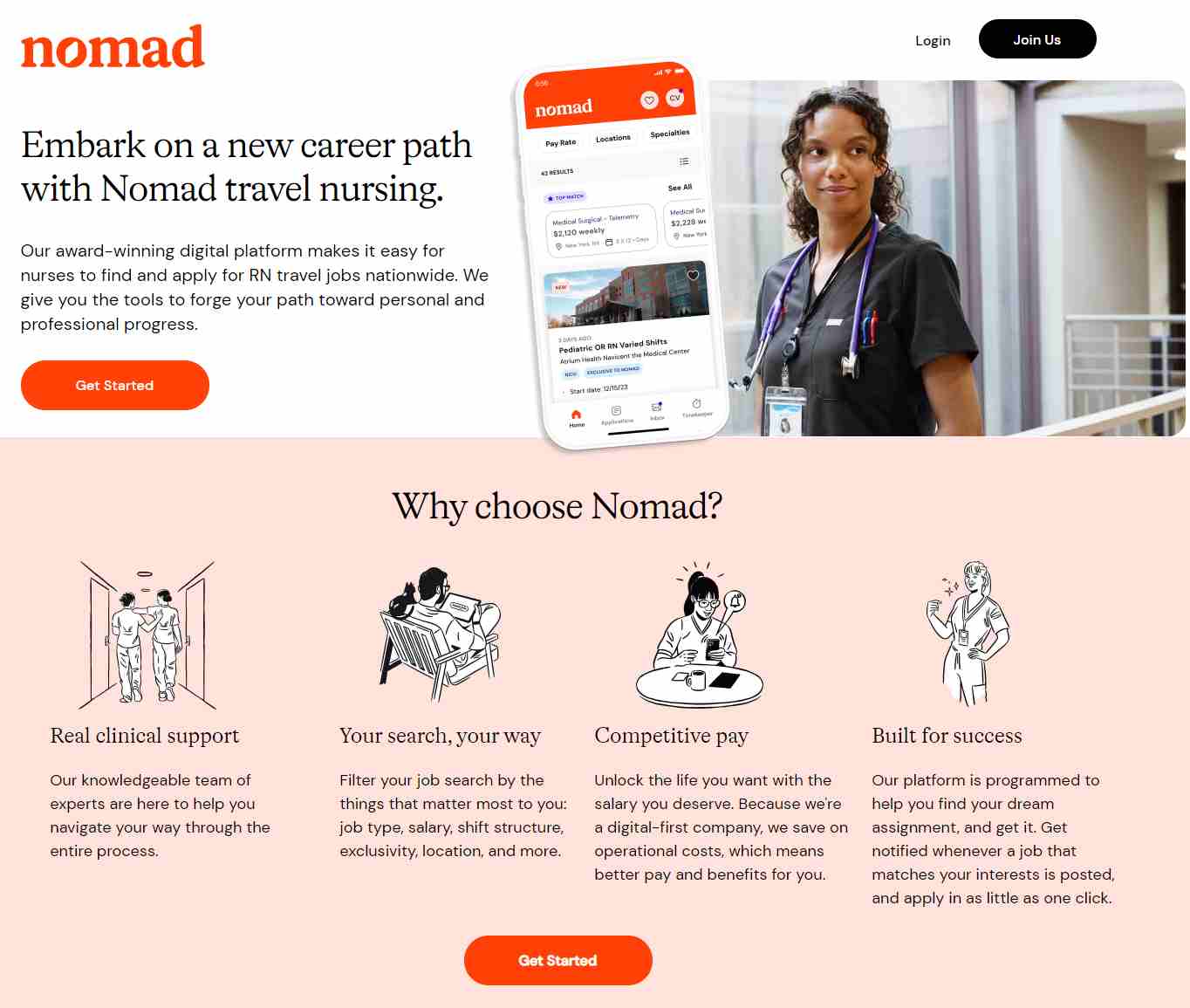 nomad health's generic landing page
