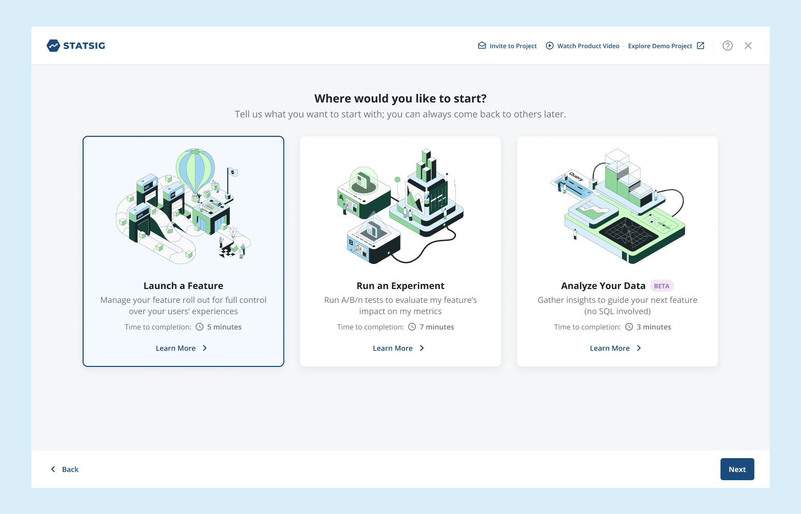 statsig in-product onboarding screens