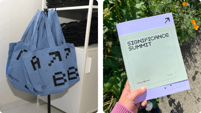 a sigsum branded tote and notebook