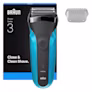 Braun Series 3 310s borotva védőkupakkal. Szöveg: precíz és alapos borotválkozás.