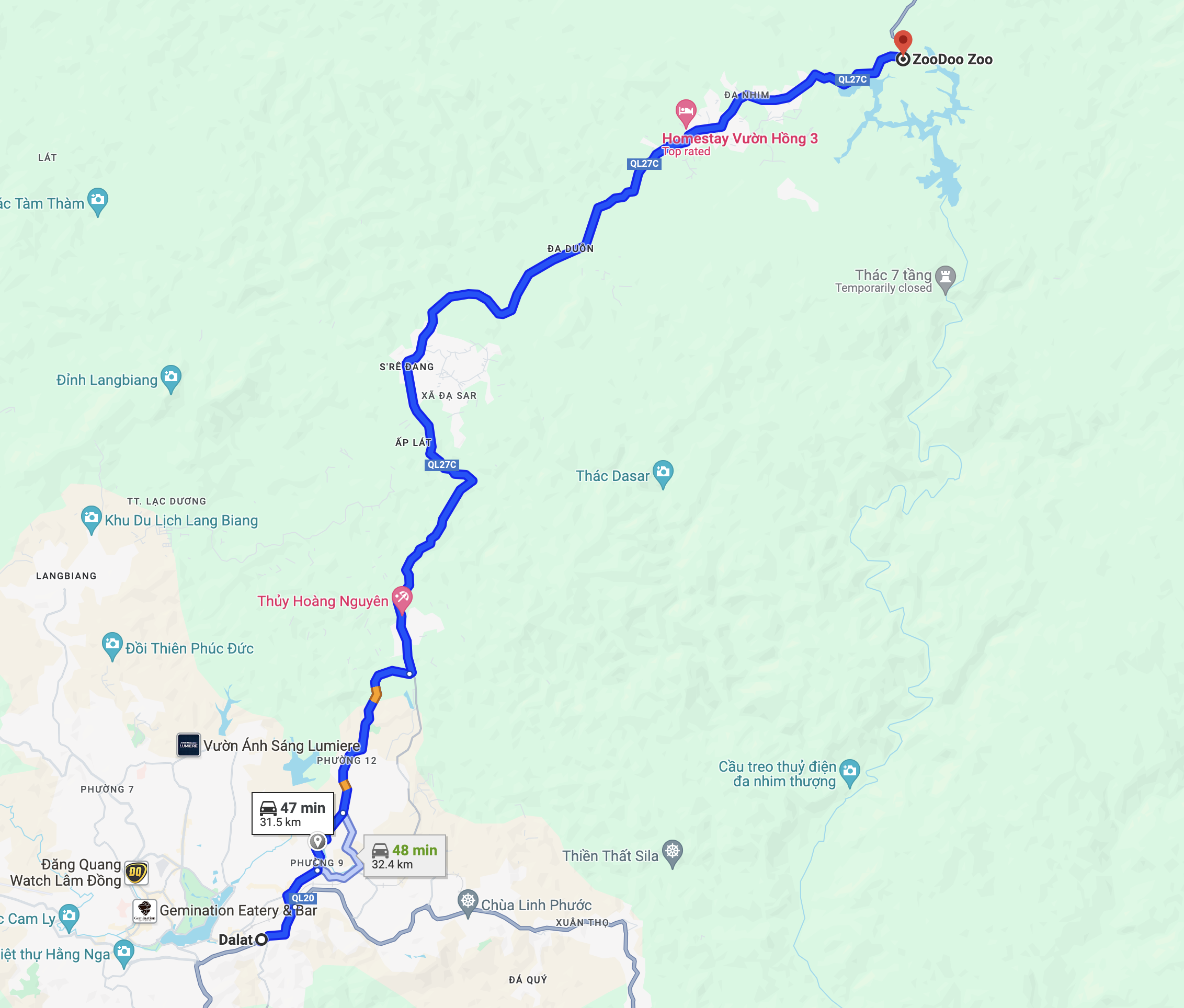 Map from Dalat to Zoodoo