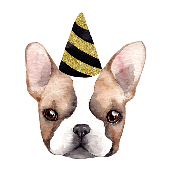 Illustration av en hund med en party-hatt