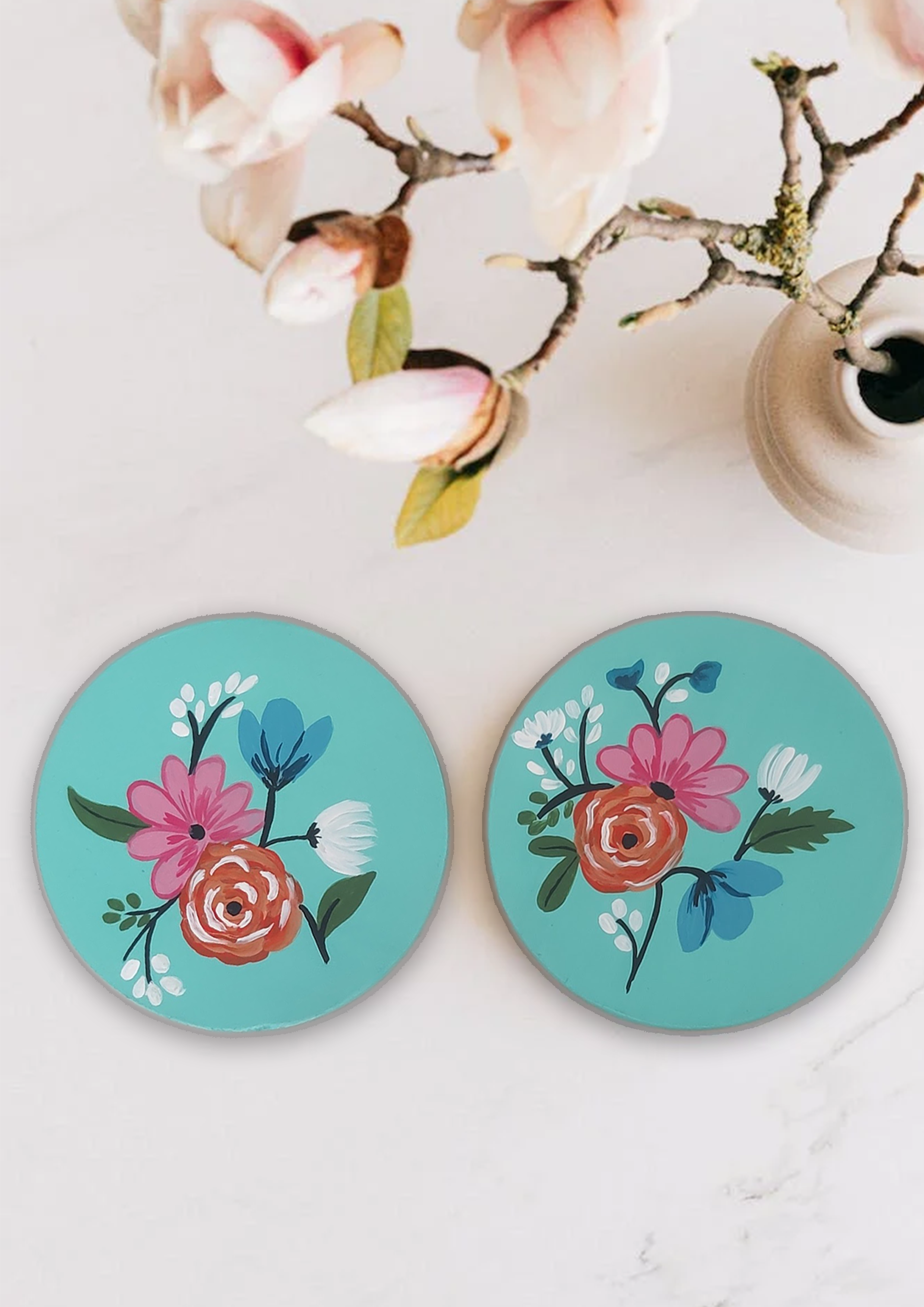 Image for Wooden round floral coasters(pack of 2)