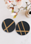 Thumb nail image for Wooden round black and golden stripes coasters(pack of 2)