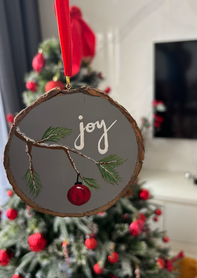 Wood log Joy Ornament