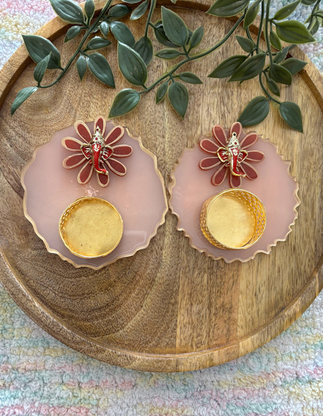 Pink Ganesha tea light holder(set of 2)