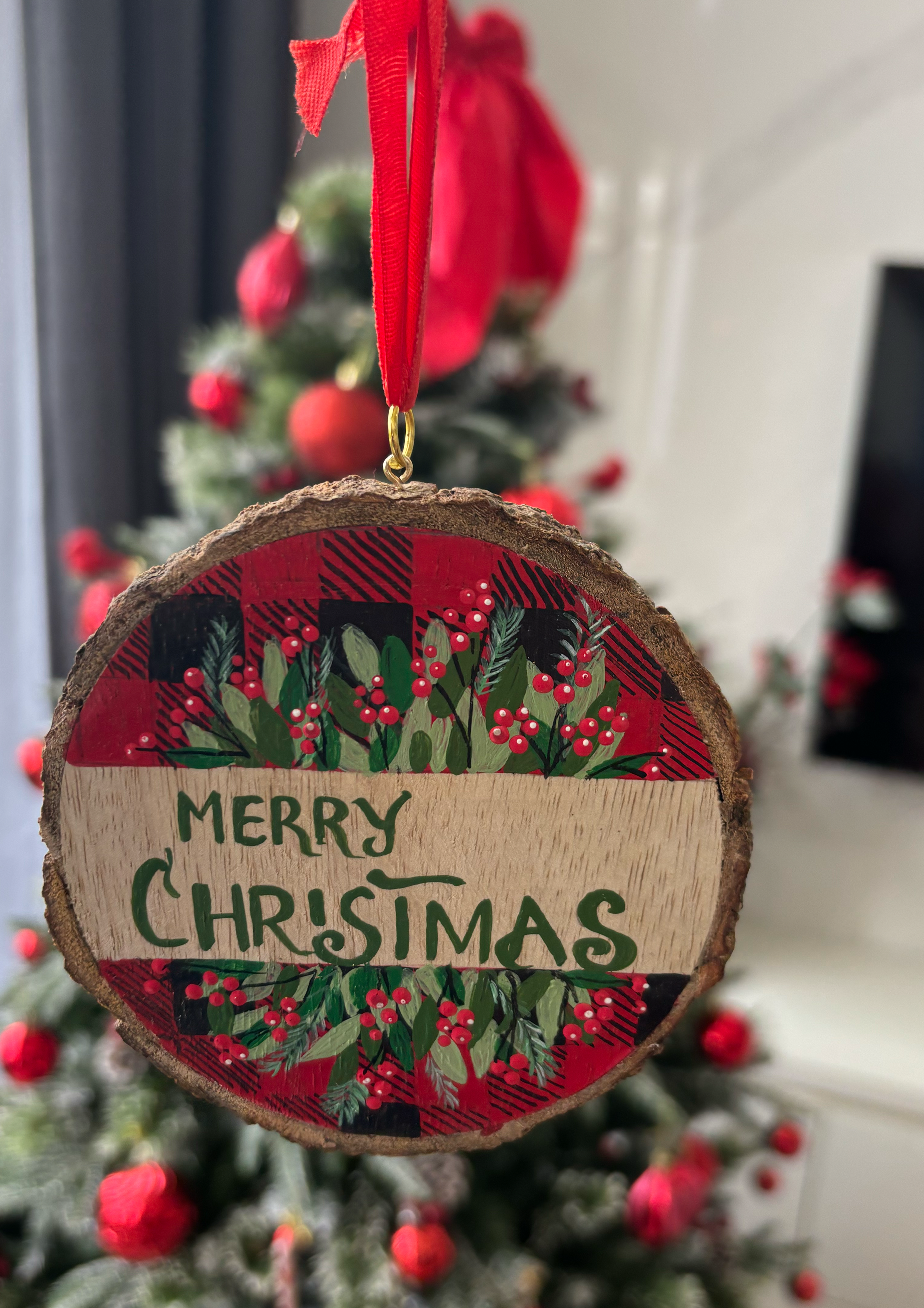 Image for Wood log Merry Christmas Ornament