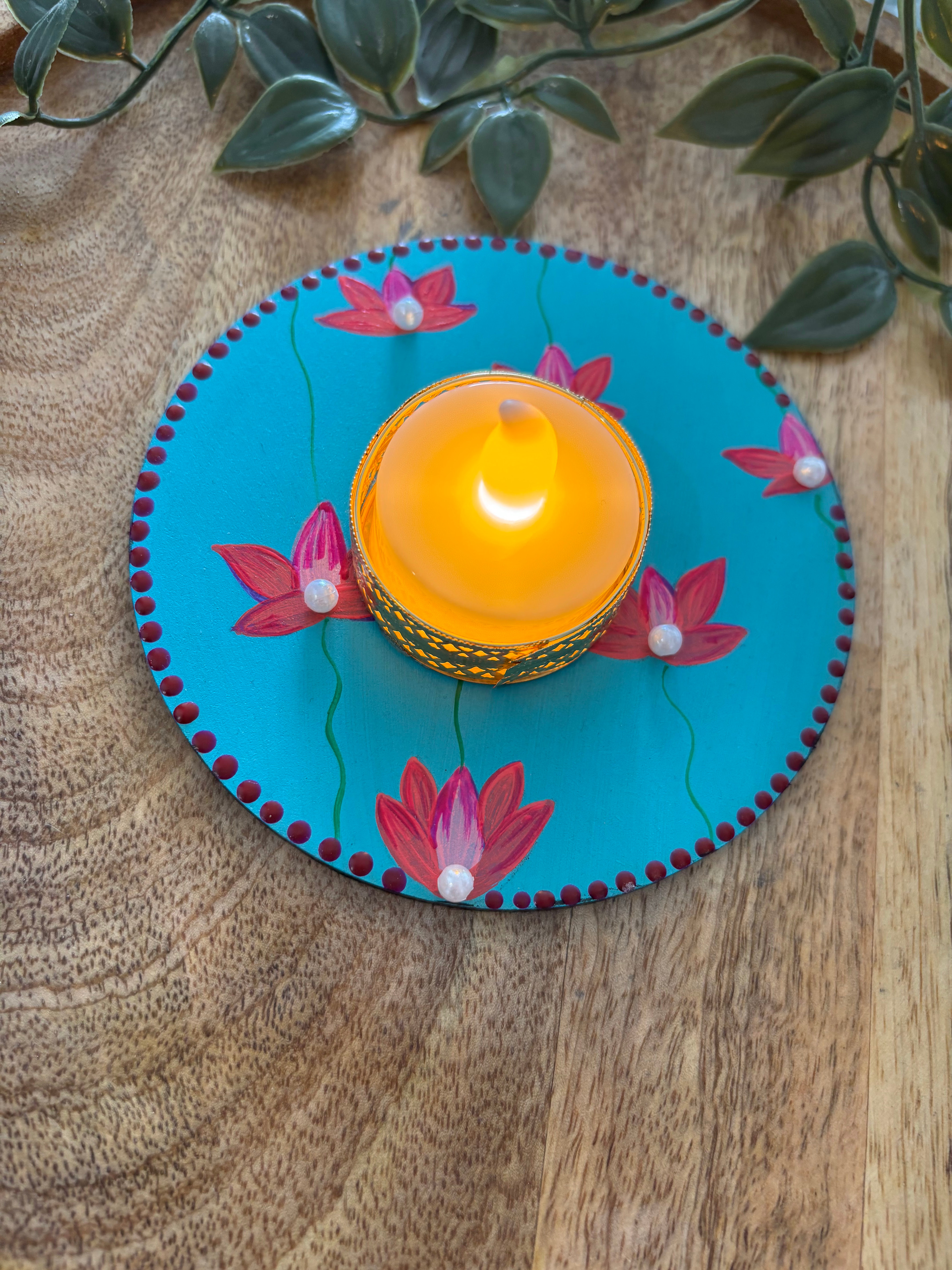 Image for Blue lotus tea light holder(set of 2)