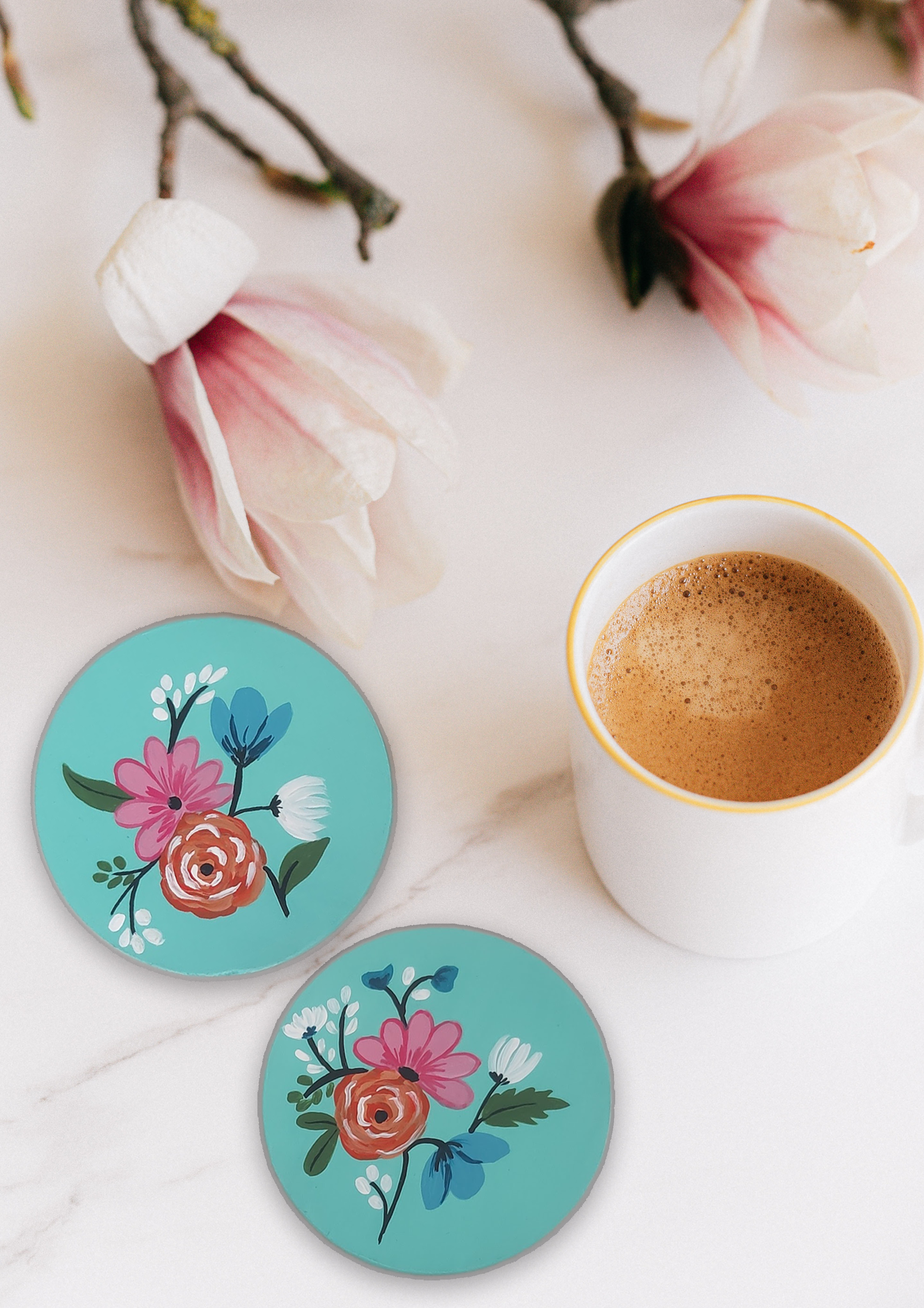 Image for Wooden round floral coasters(pack of 2)