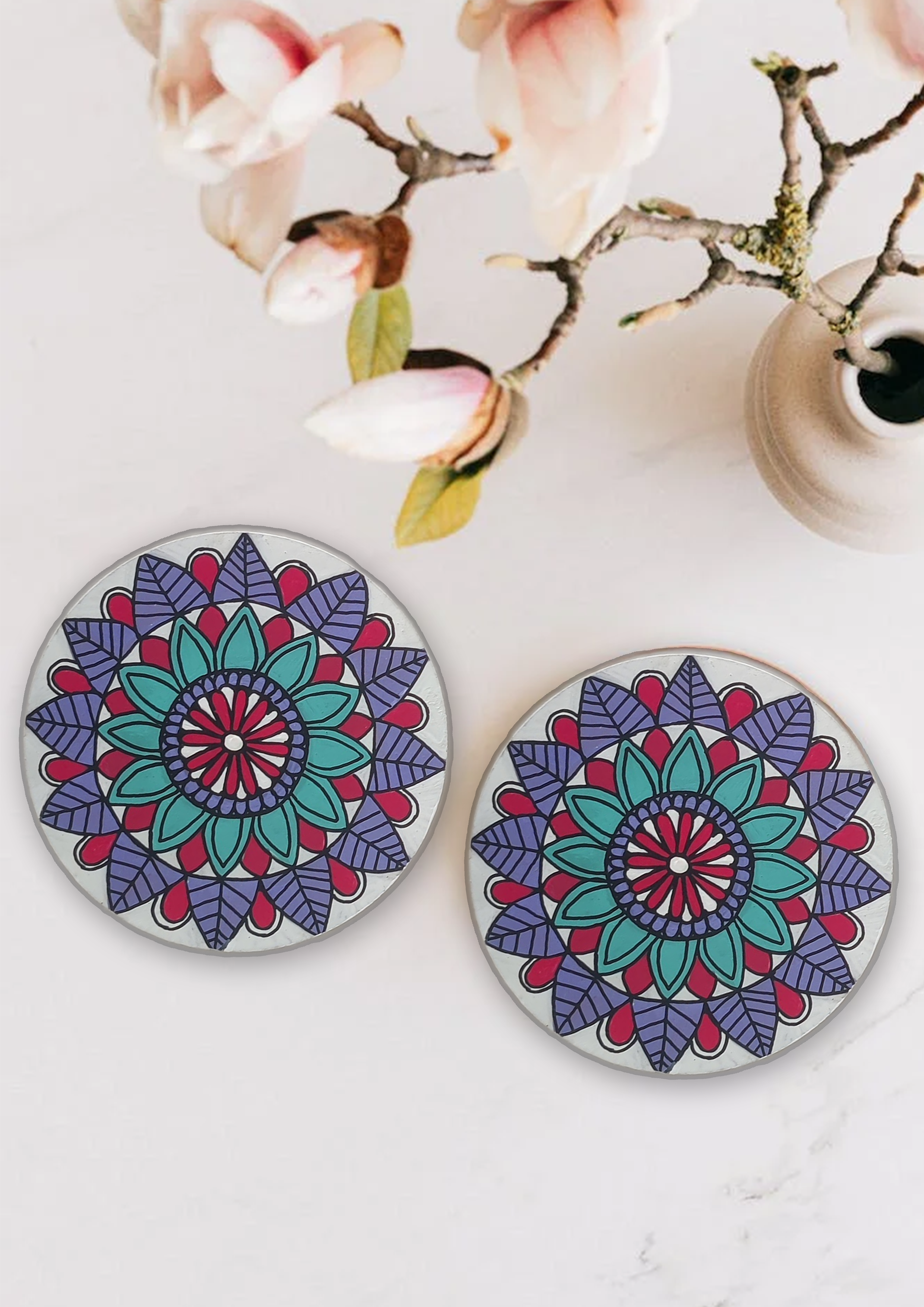 Image for Wooden round mandala coasters(pack of 2)