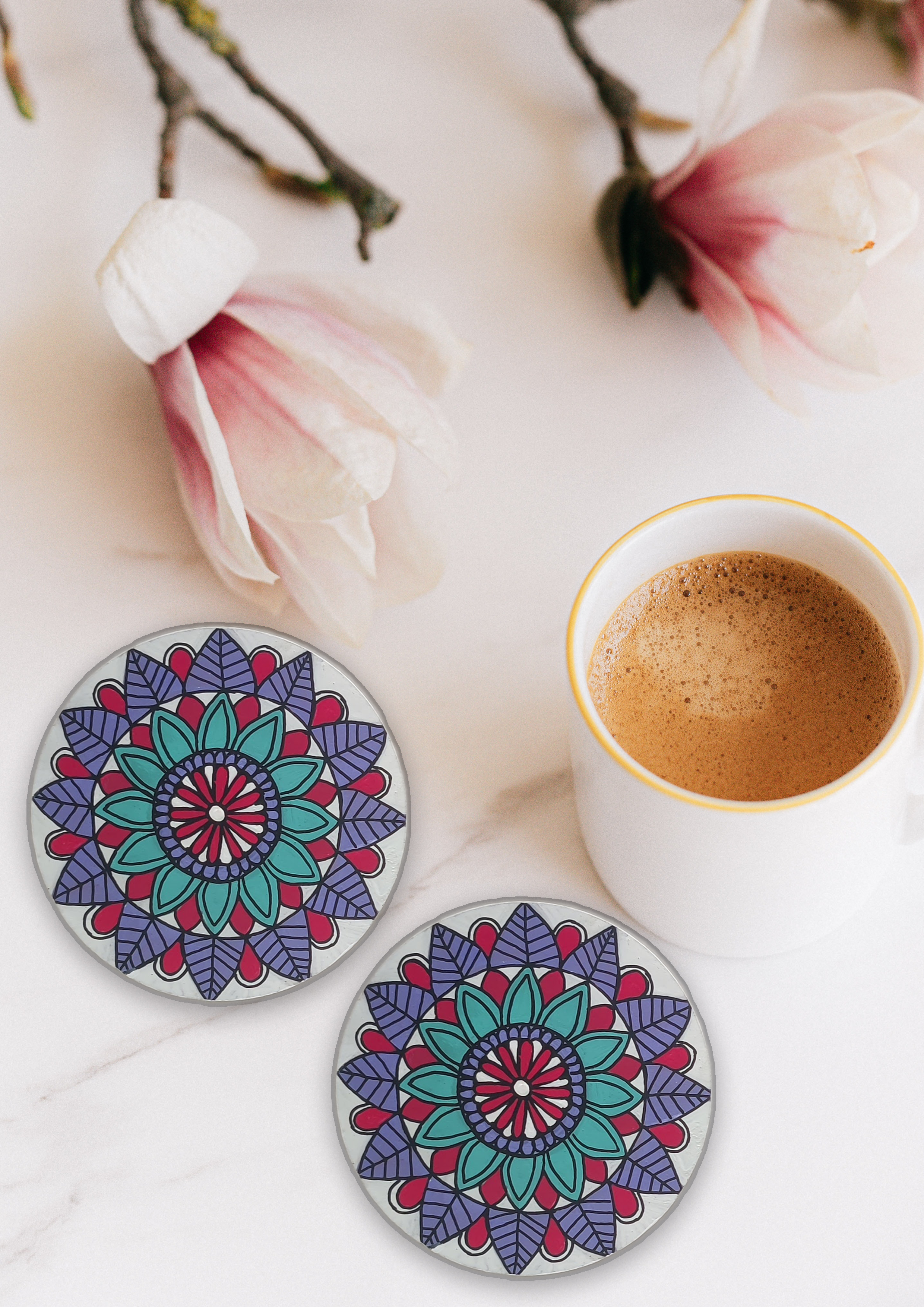 Image for Wooden round mandala coasters(pack of 2)