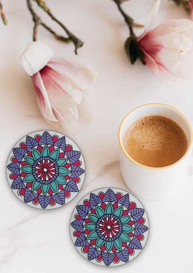 Wooden round mandala coasters(pack of 2)