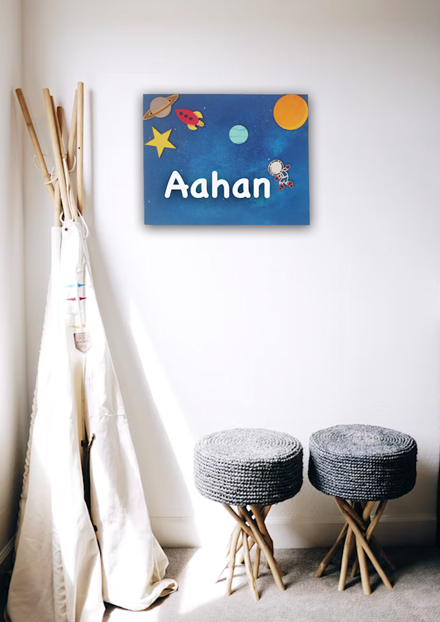 Space theme kids name board