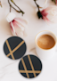 Thumb nail image for Wooden round black and golden stripes coasters(pack of 2)