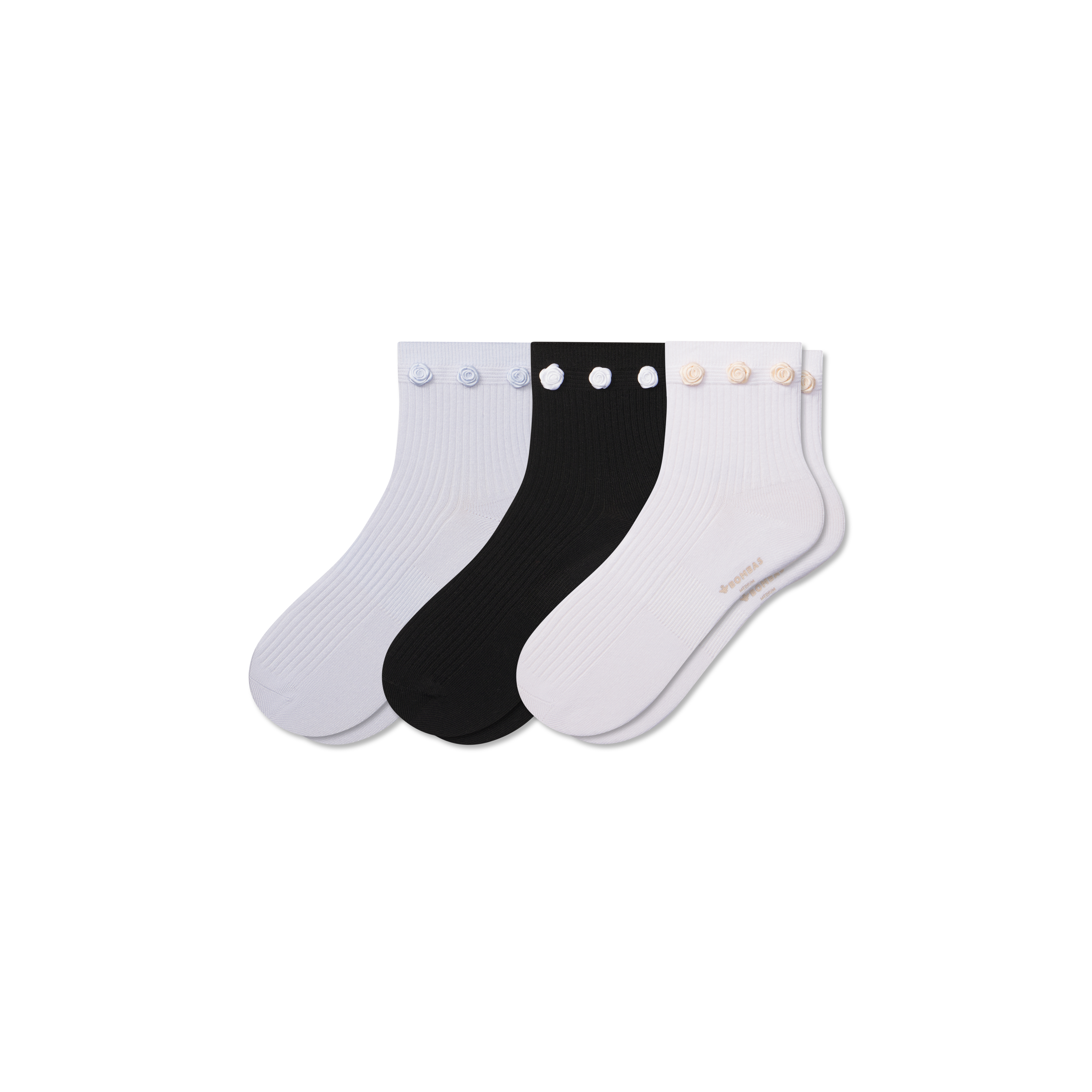 bombas Women's Rosette True Rib Quarter Sock 3-Pack