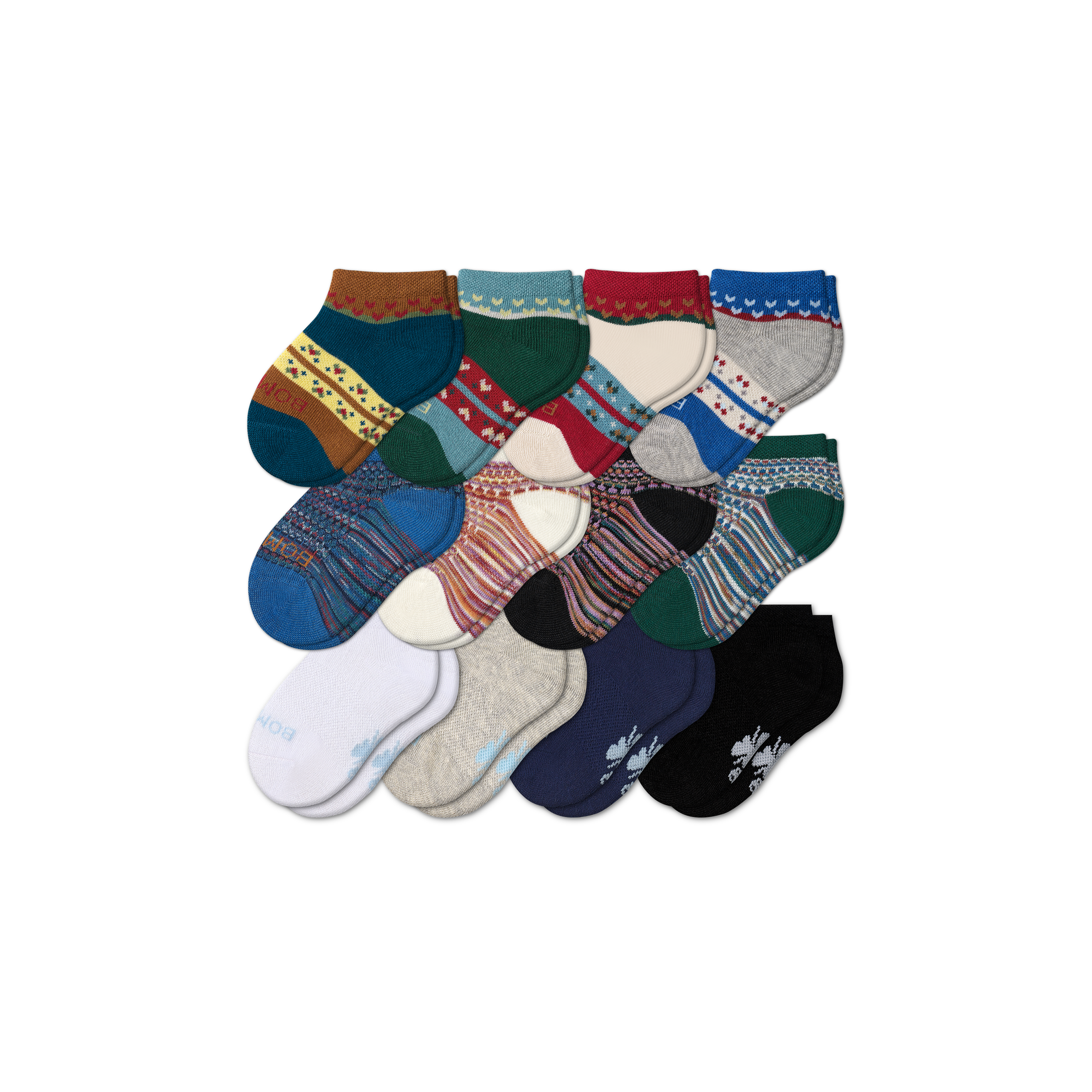 Bombas Toddler Lightweight Ankle Sock 12-pack In Mosaic Fair Isle Mix