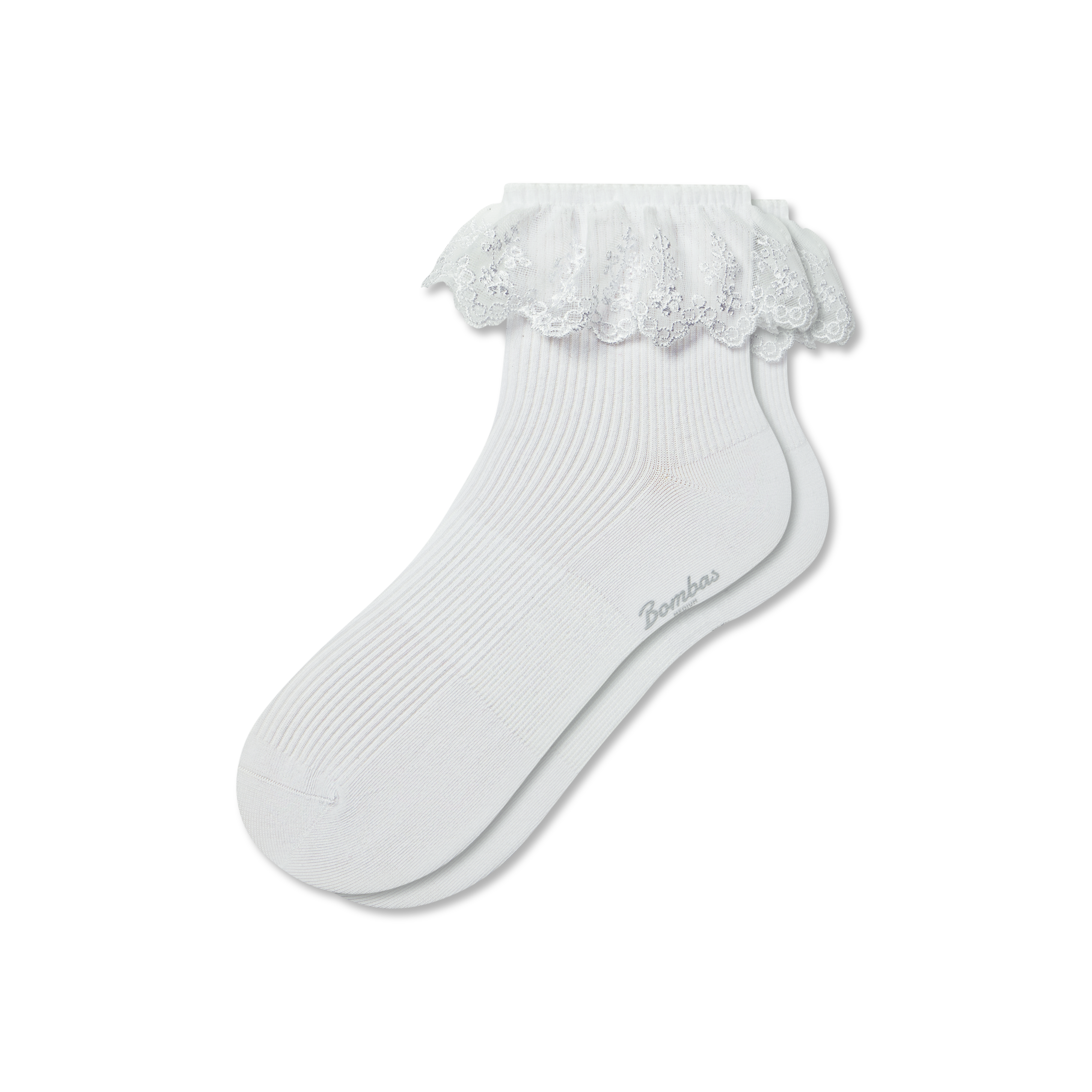 Bombas Ruffle Lace Quarter Socks In White