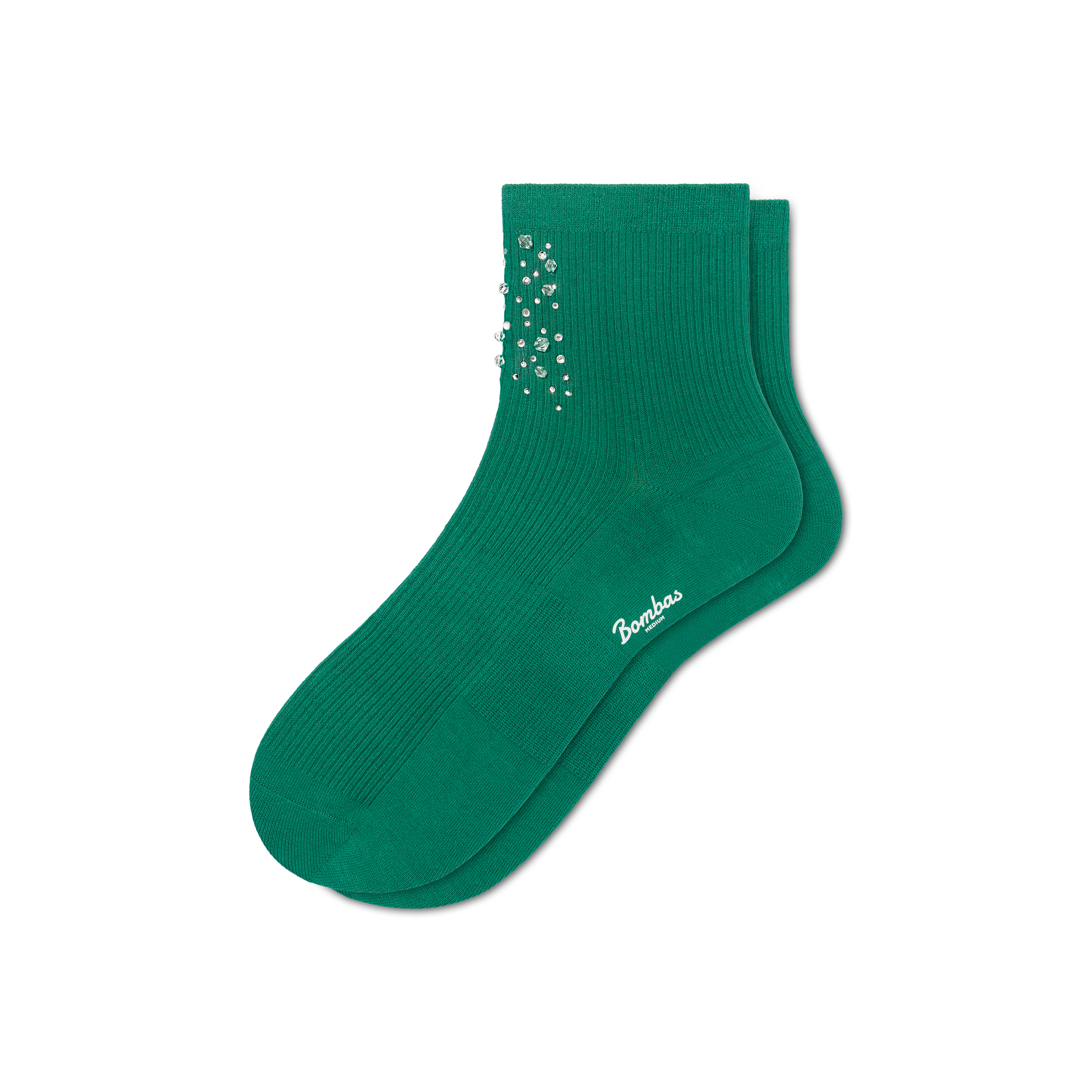 Bombas Rhinestone Rib Quarter Socks In Green