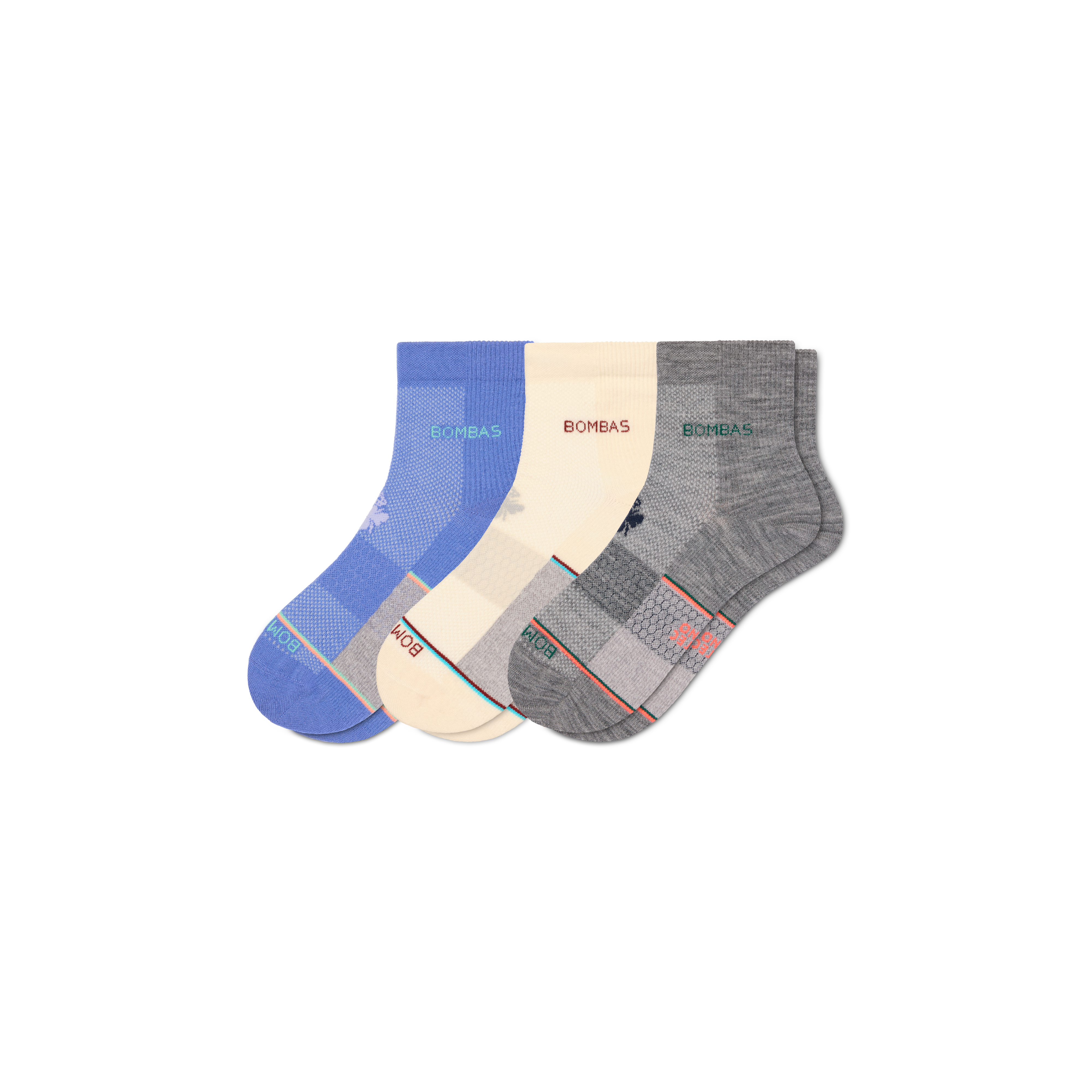 Bombas Ultralite Sport Merino Wool Blend Quarter Sock 3-pack