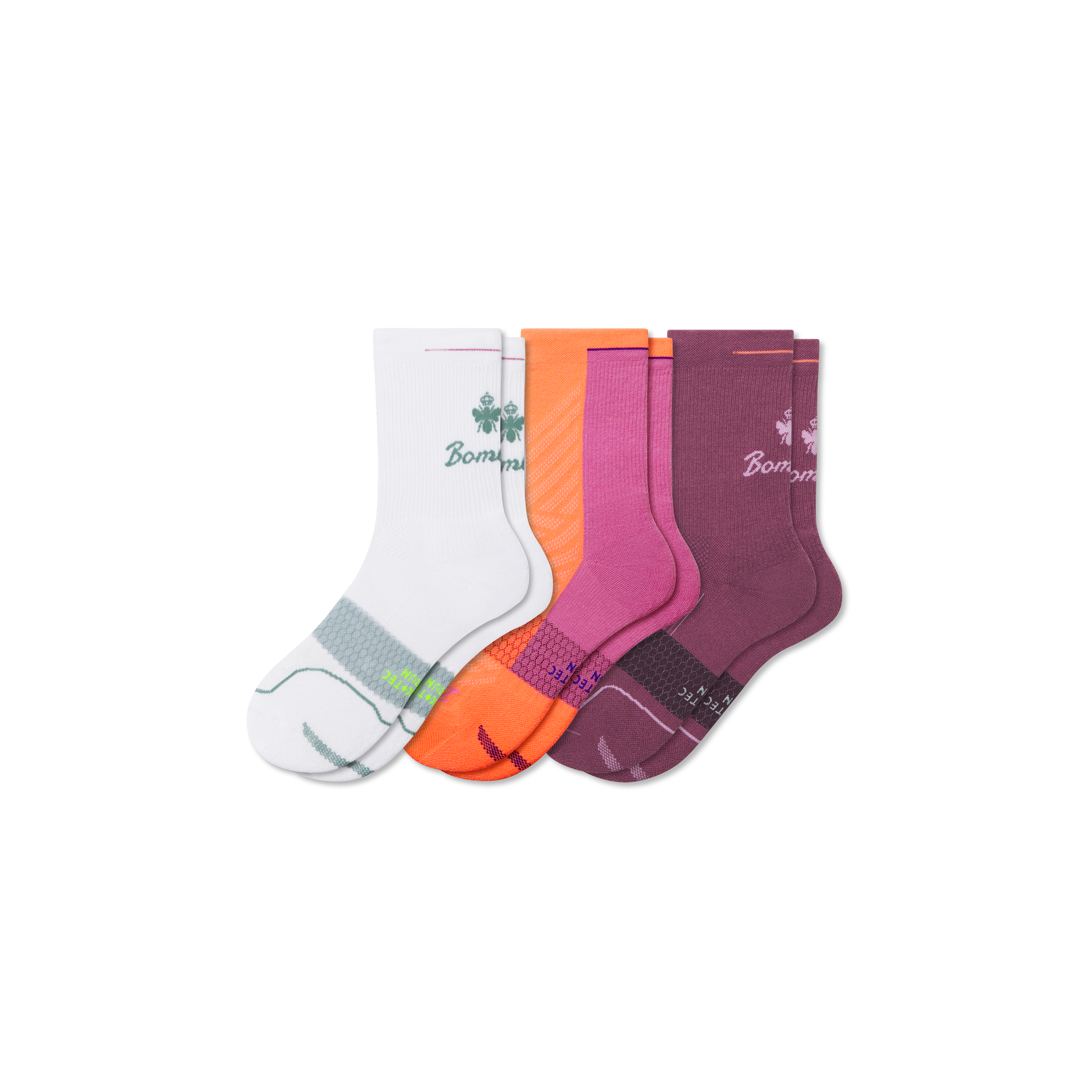 Bombas Running Half Calf Sock 3-pack In White Peach Mix