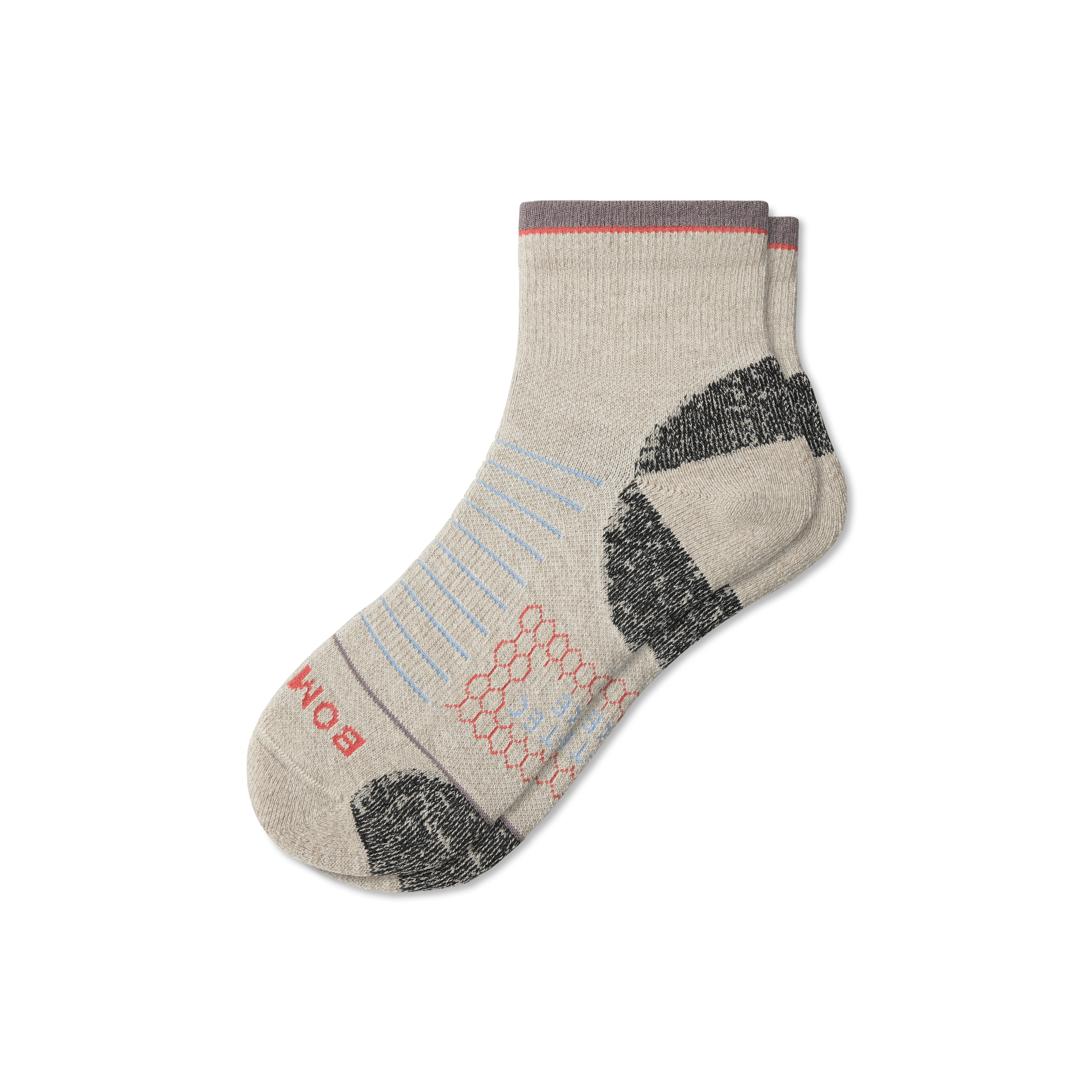 Bombas Merino Wool Blend Hiking Performance Quarter Socks In Washed Taupe