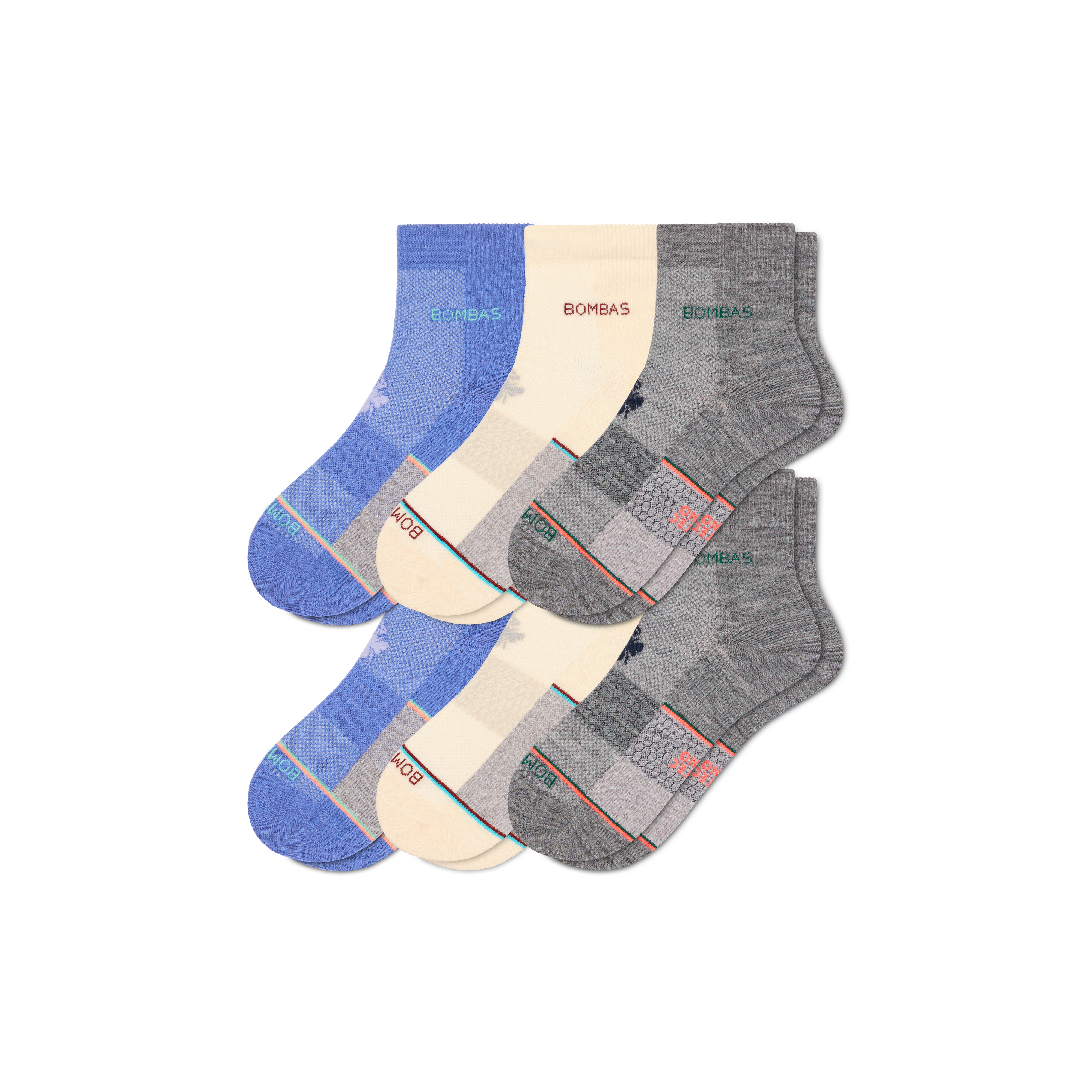 Bombas Ultralite Sport Merino Wool Blend Quarter Sock 6-pack