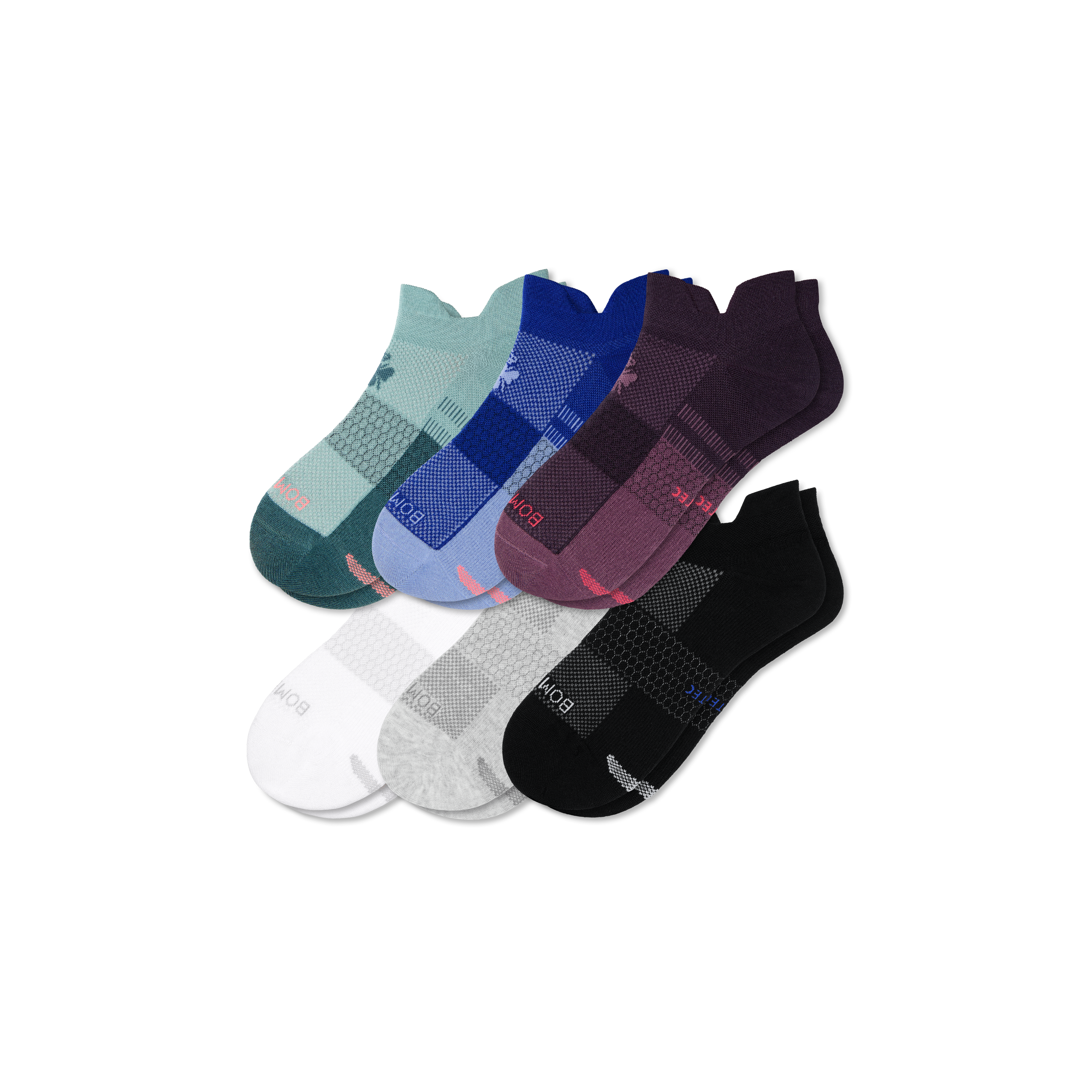 Bombas Lightweight Athletic Ankle Sock 6-pack In Plum Sky Multi Mix