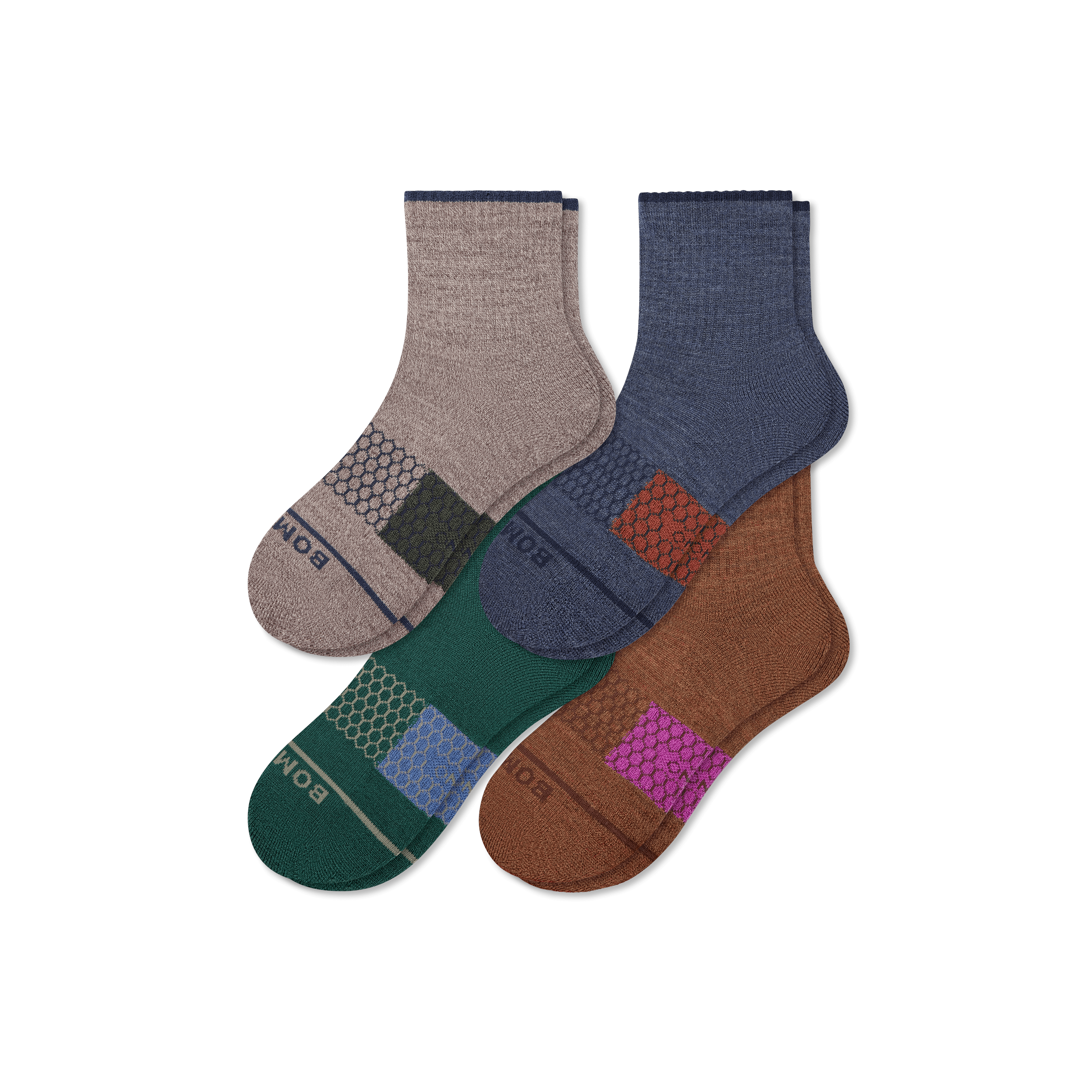 Bombas Merino Wool Blend Quarter Sock 4-pack In Forest Navy Mix