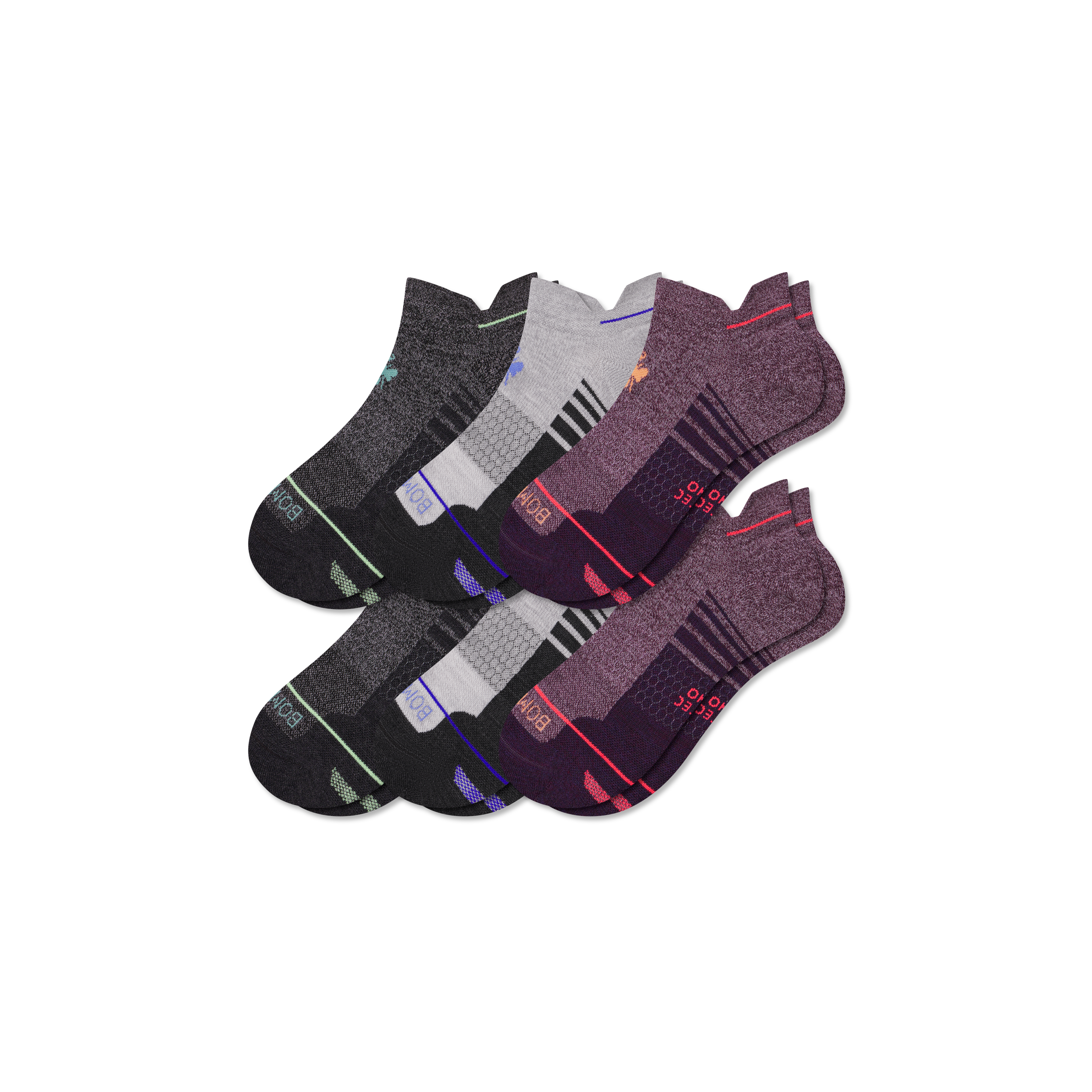 Bombas Merino Wool Blend Athletic Ankle Sock 6-pack In Gray