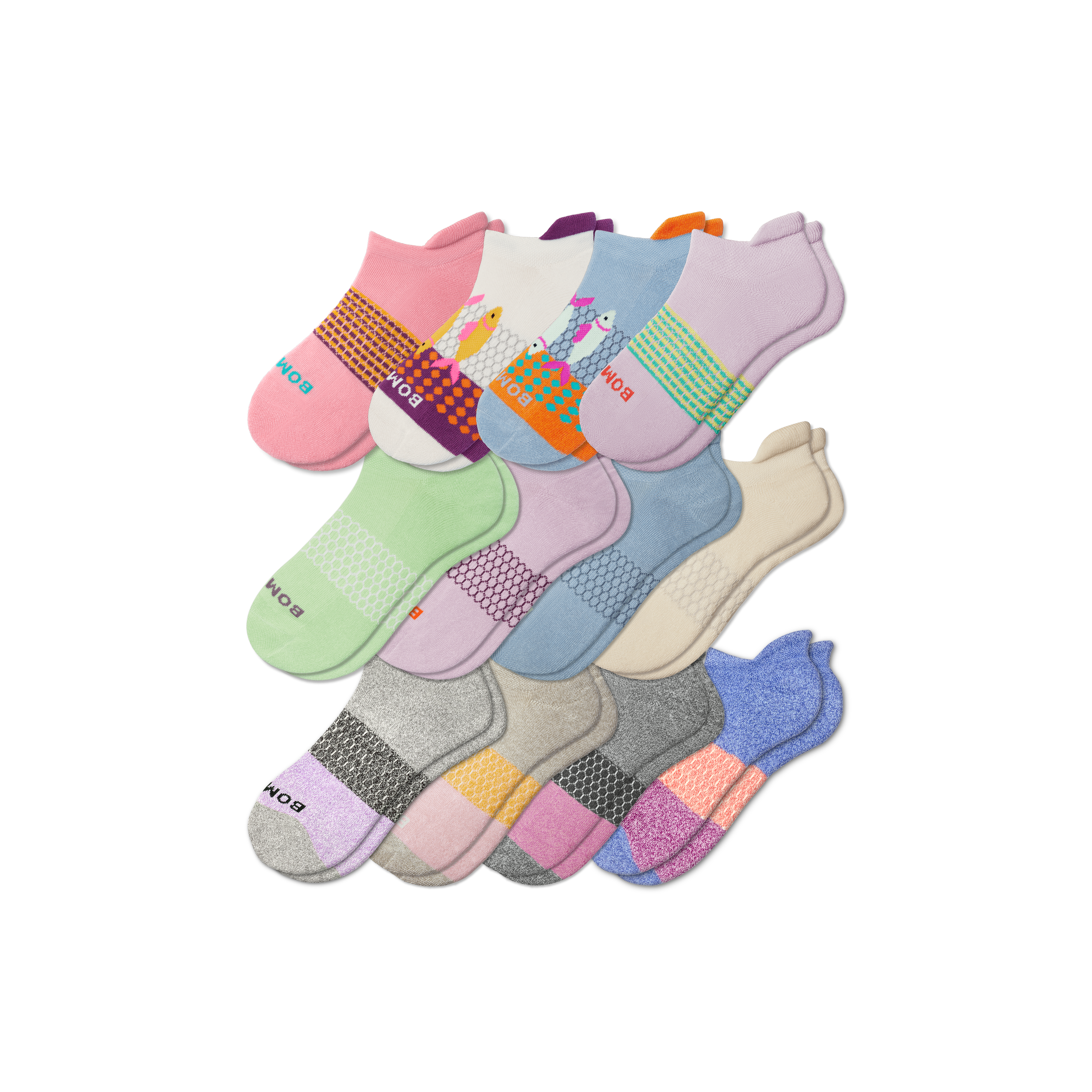 Bombas Ankle Sock 12-pack In Pink Lotus Tri-block Mix
