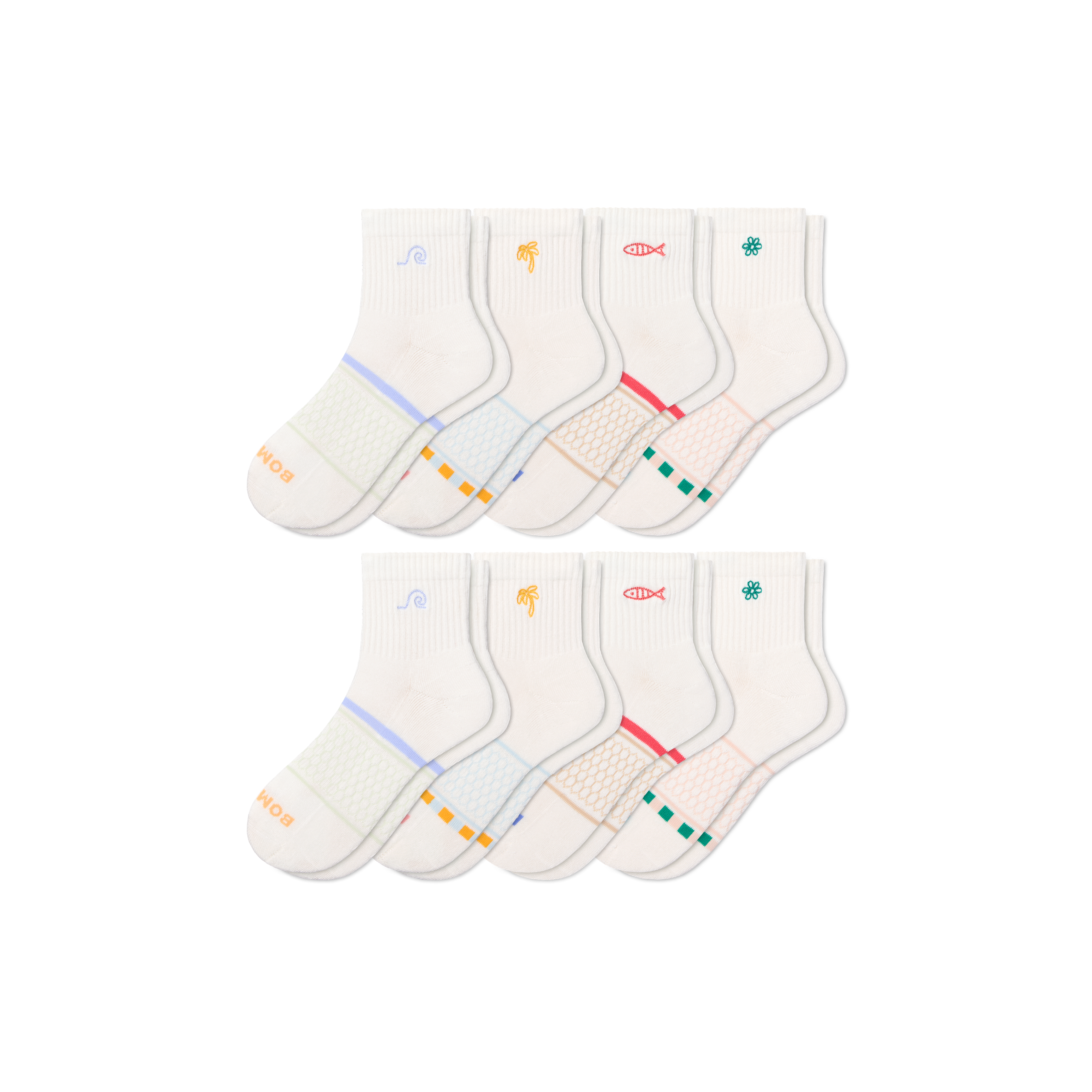 Bombas Beach Day Embroidered Quarter Sock 8-pack