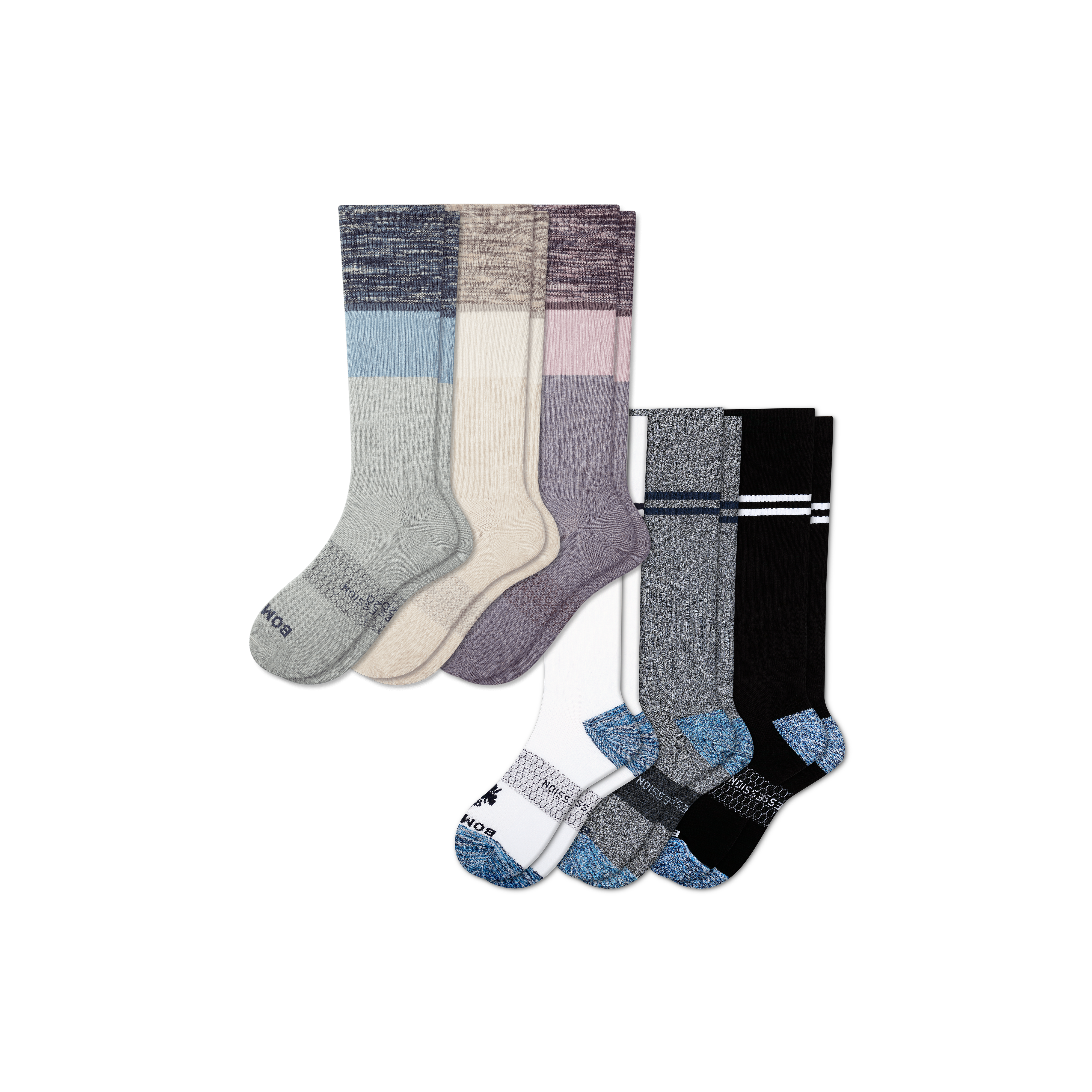Bombas Everyday Compression Sock 6-pack (15-20mmhg) In Lavender Solids Mix