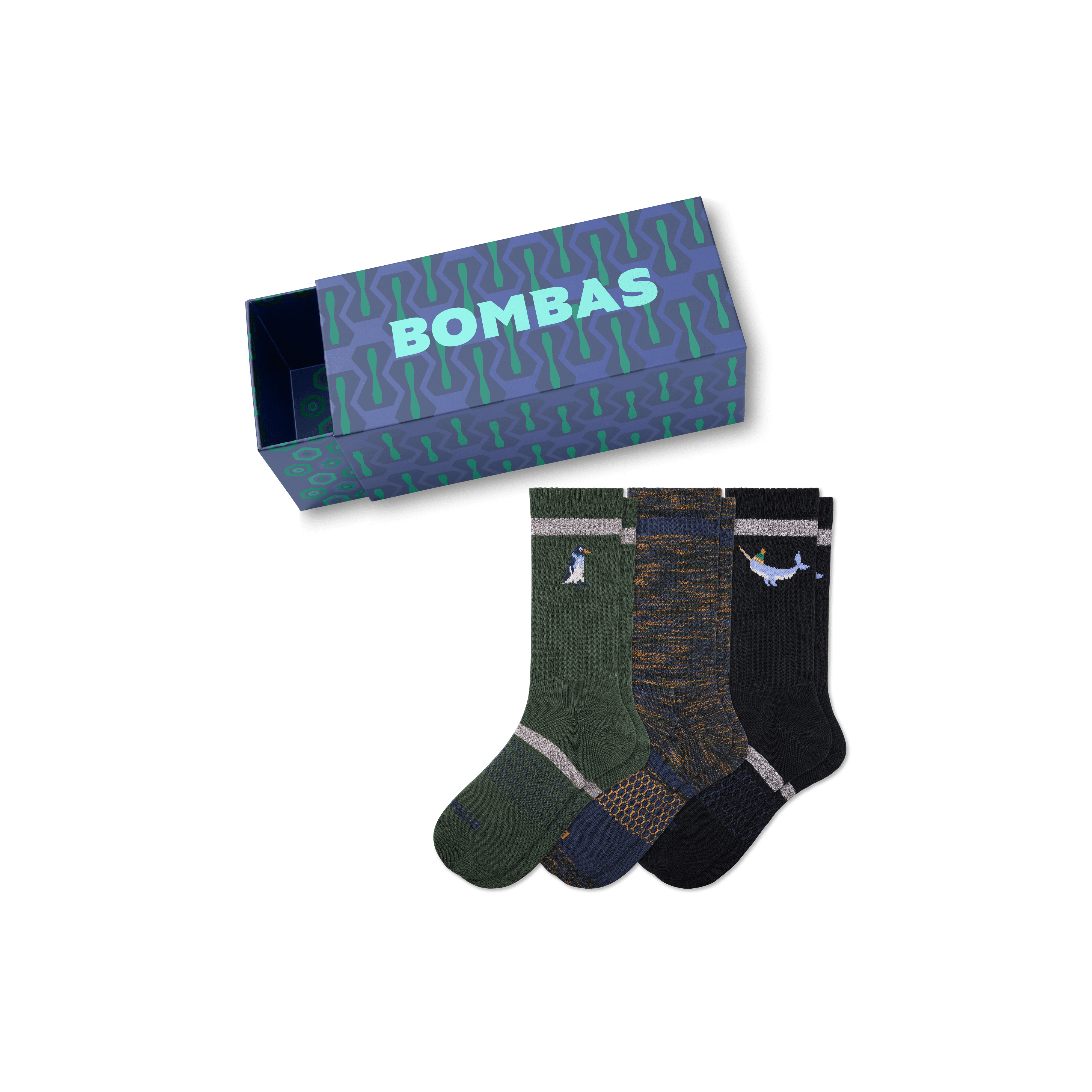 Bombas Holiday Calf Sock 3-pack Gift Box In Olive Black Mix