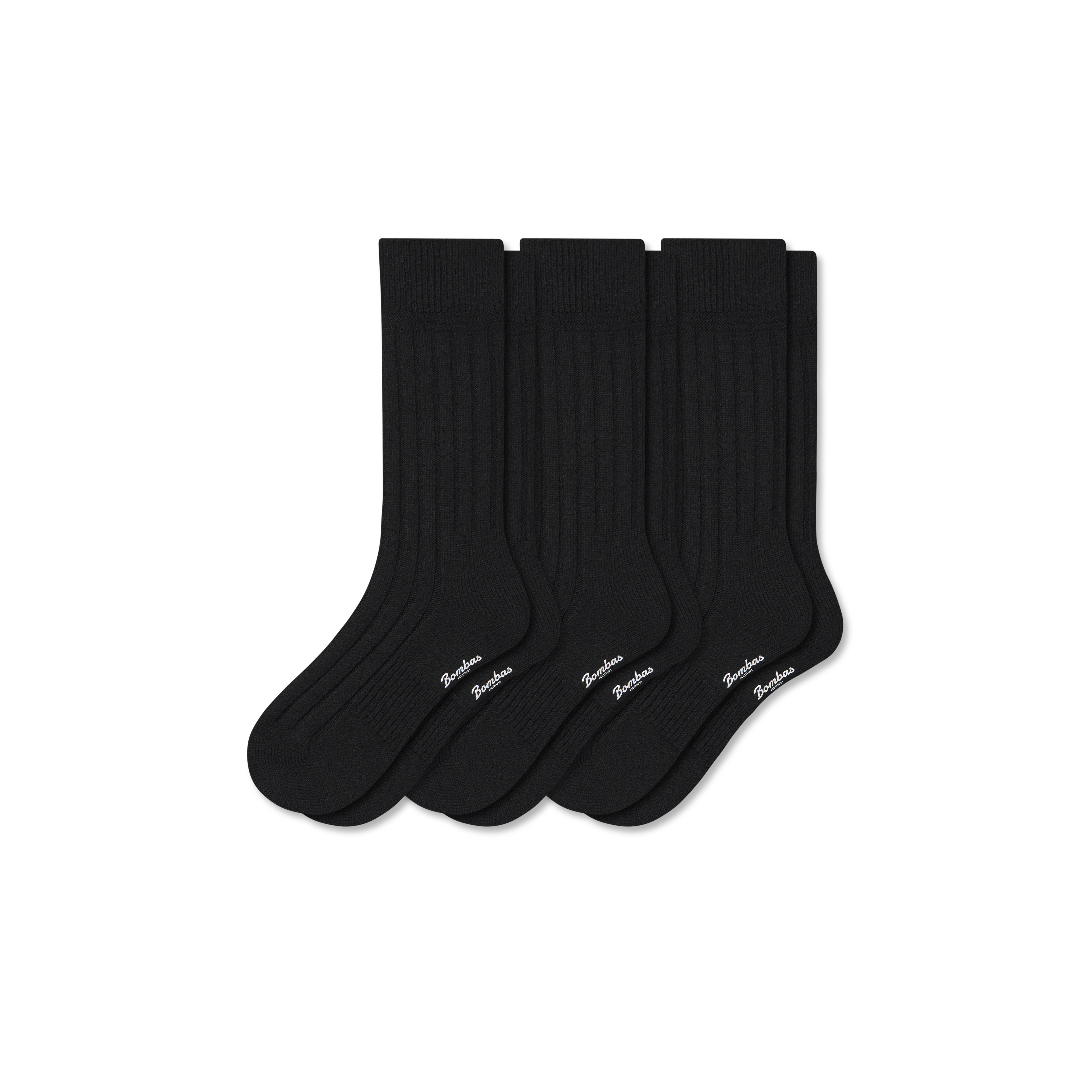 Bombas Merino Cashmere Blend Rib Calf Sock 3-pack In Black