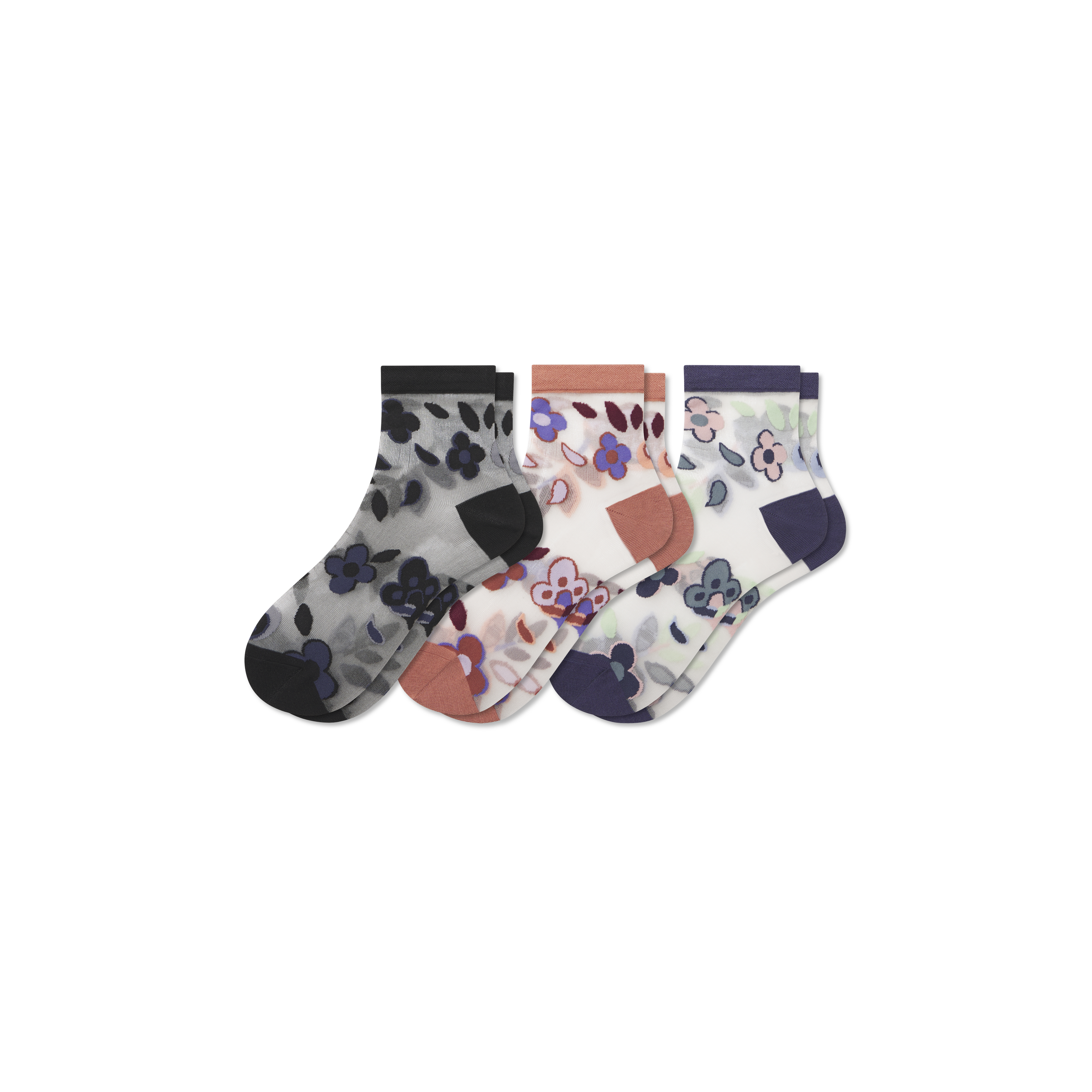 Bombas Sheer Garden Party Quarter Sock 3-pack In Floral Mix