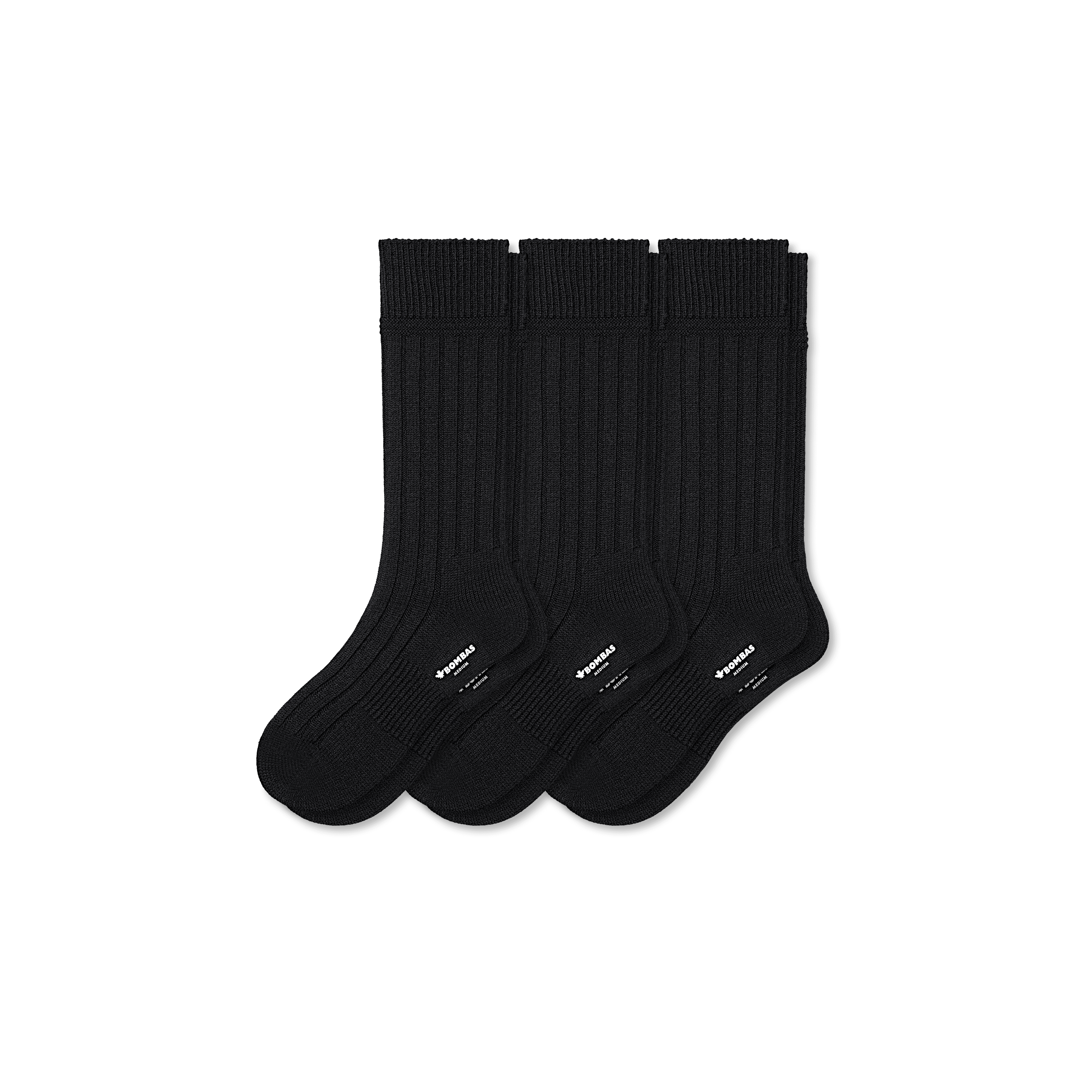 Bombas Merino Cashmere Blend Rib Calf Sock 3-pack In Black