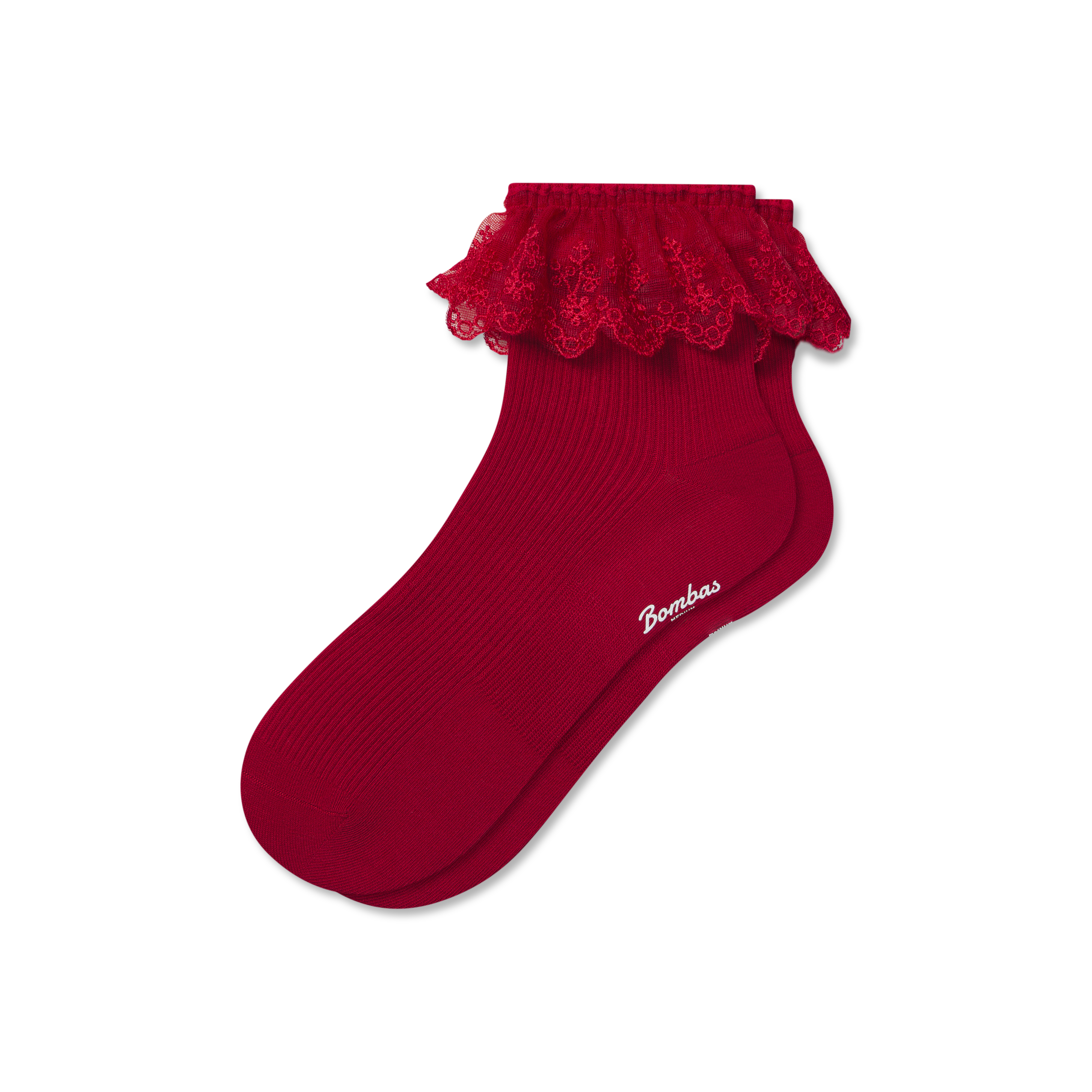 Bombas Ruffle Lace Quarter Socks In Red
