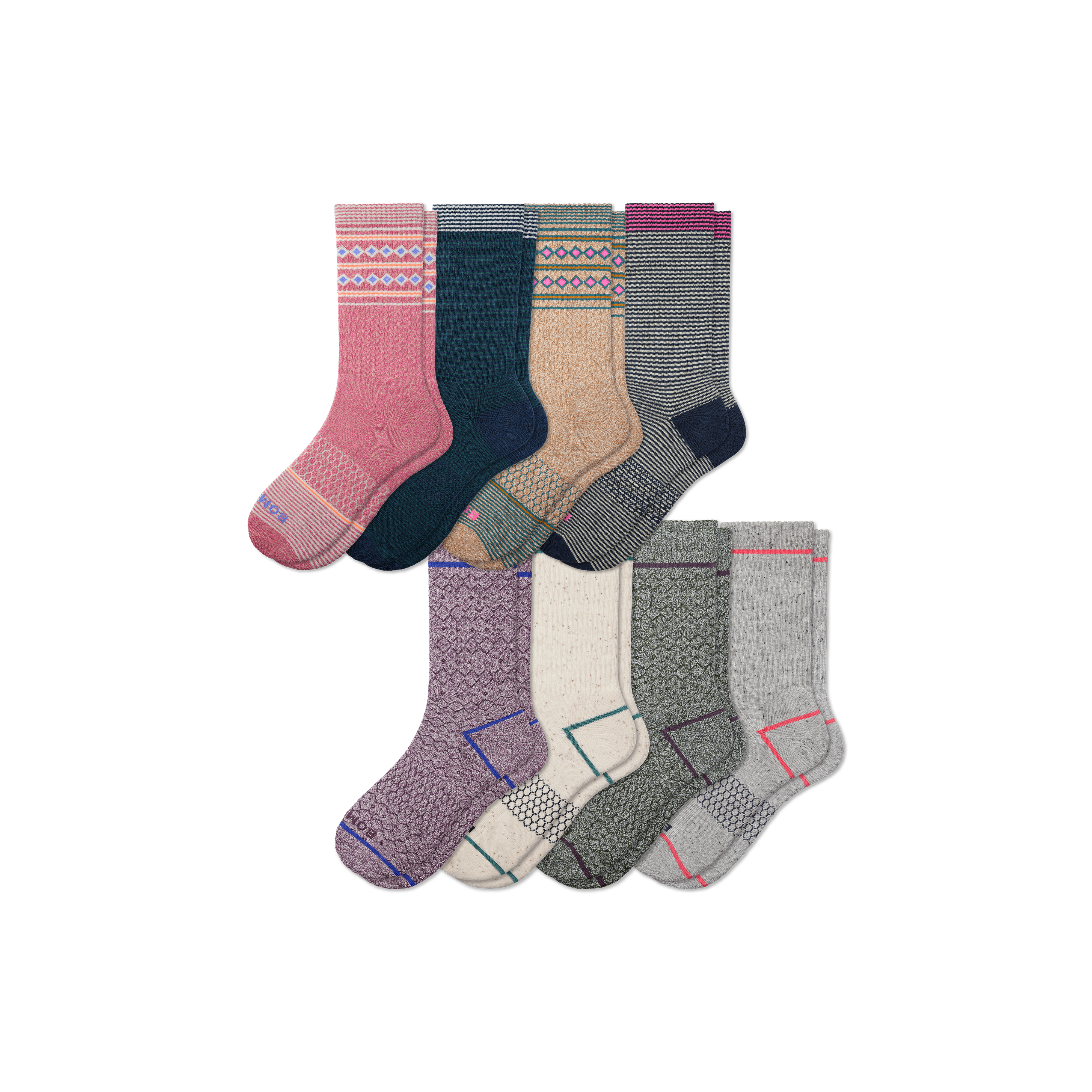 Bombas Calf Sock 8-pack In Plum Olive Mix