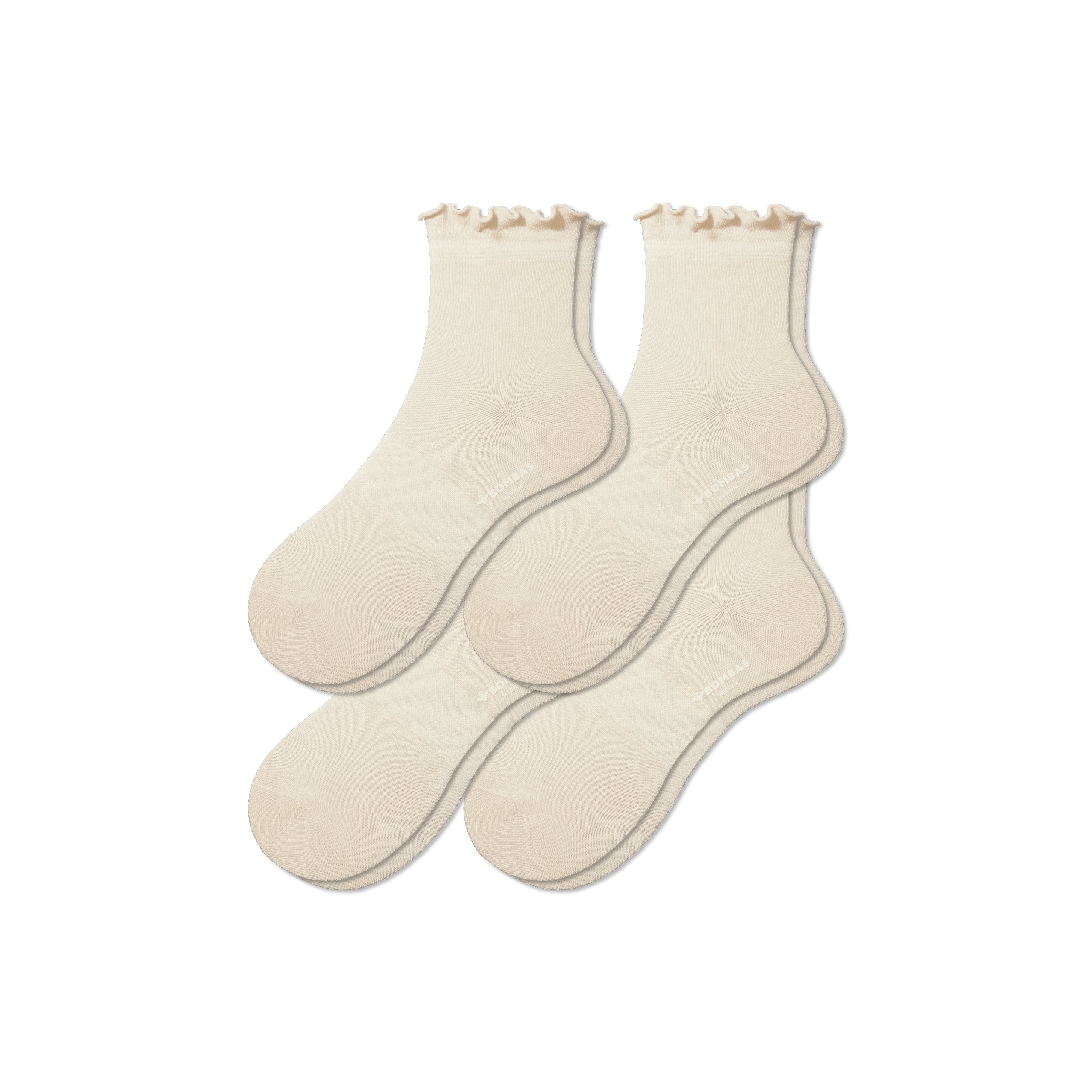 Bombas Lightweight Frill Quarter Sock 4-pack In White