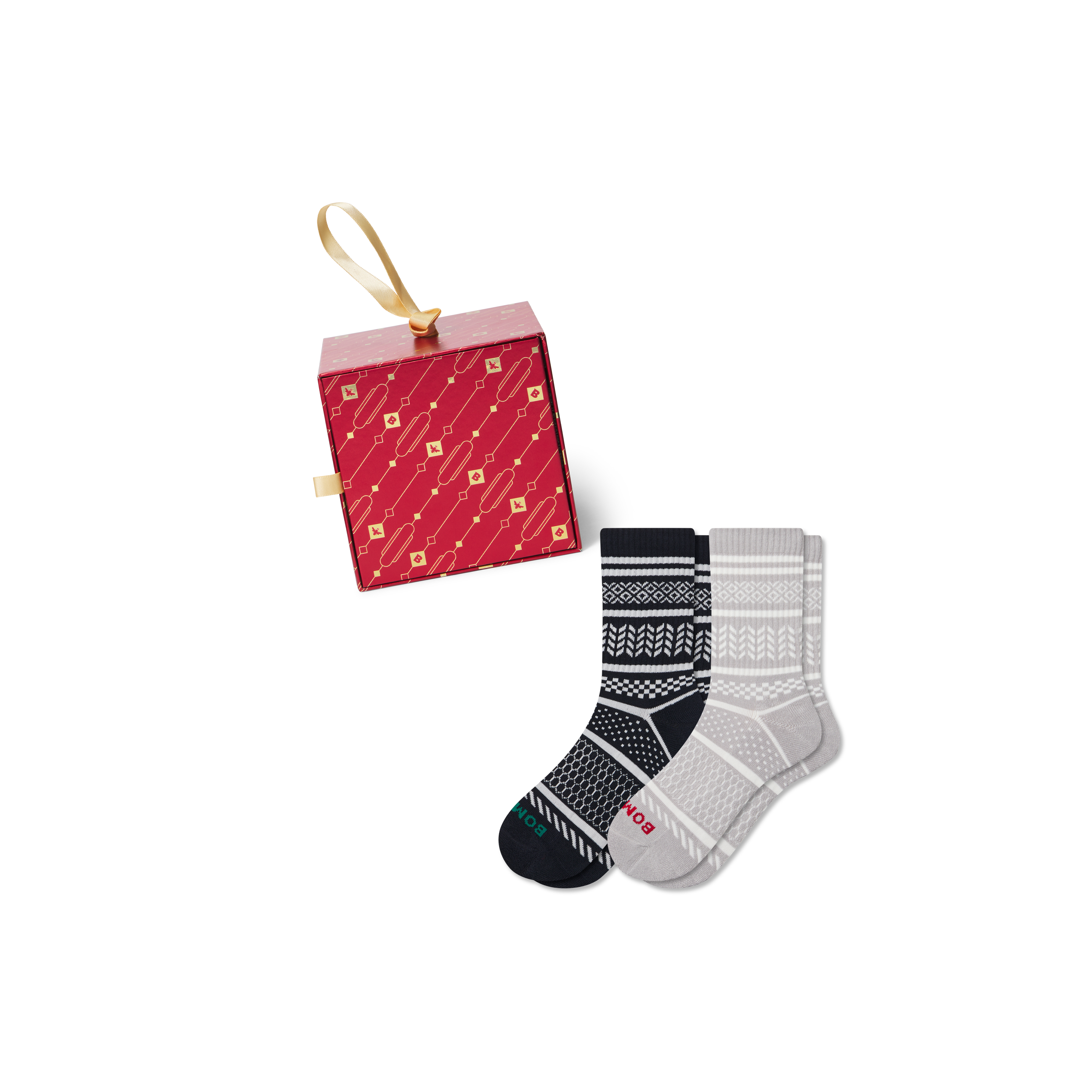 Men's Fair Isle Half Calf Sock 2-Pack Ornament Gift Box