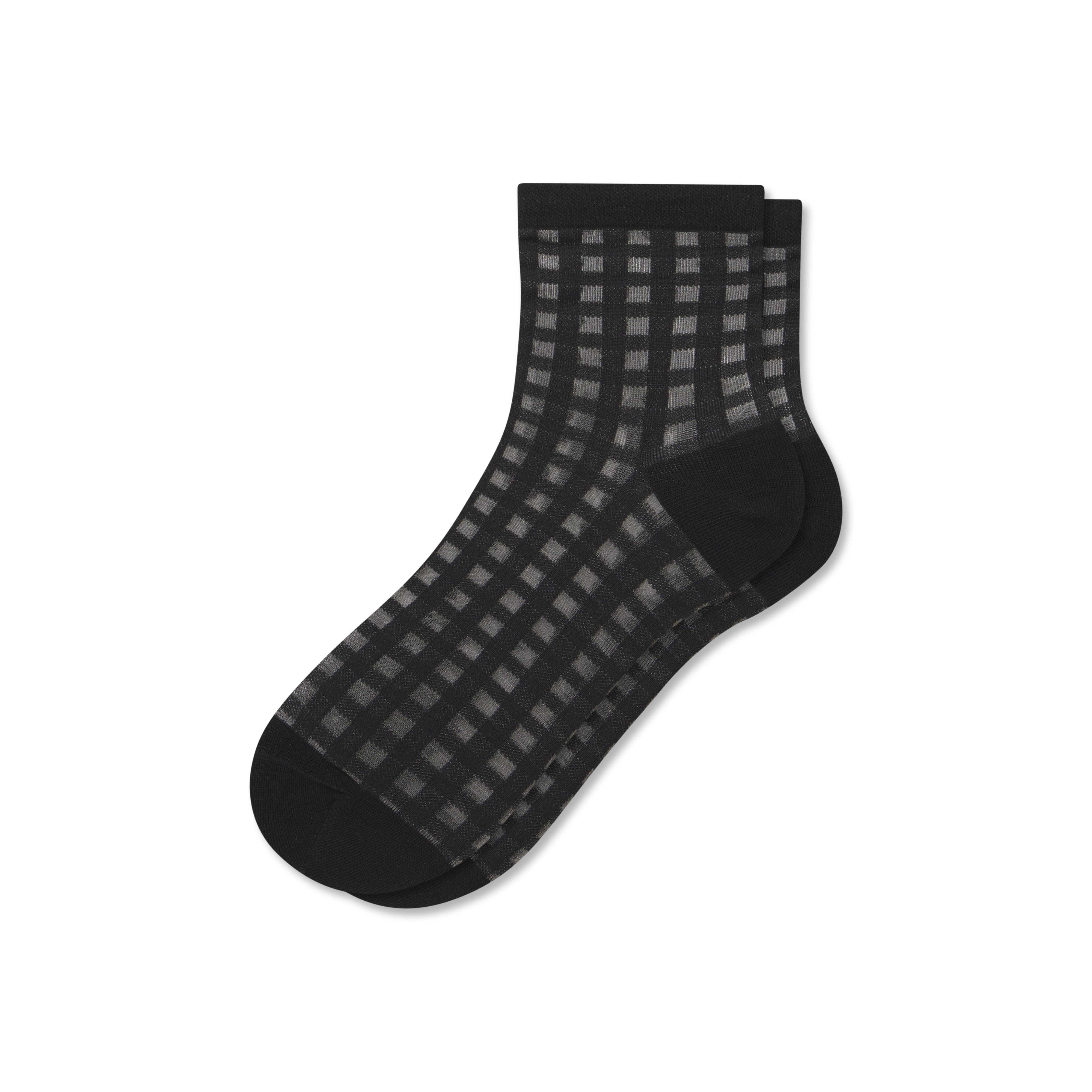 Bombas Sheer Gingham Quarter Socks In Black